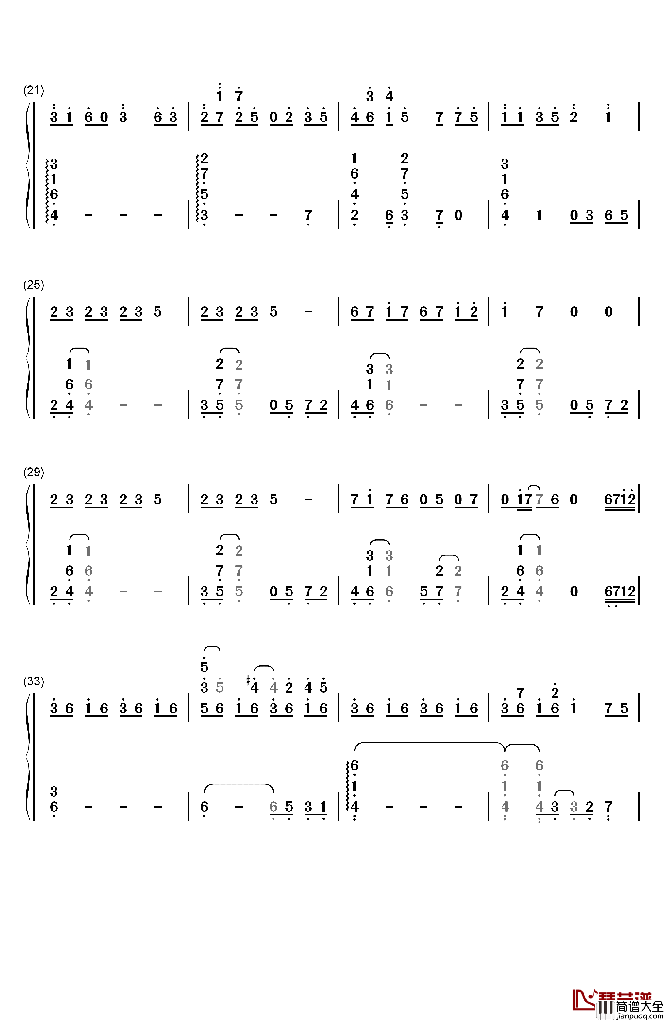 后悔之路钢琴简谱_数字双手_Maple_Story