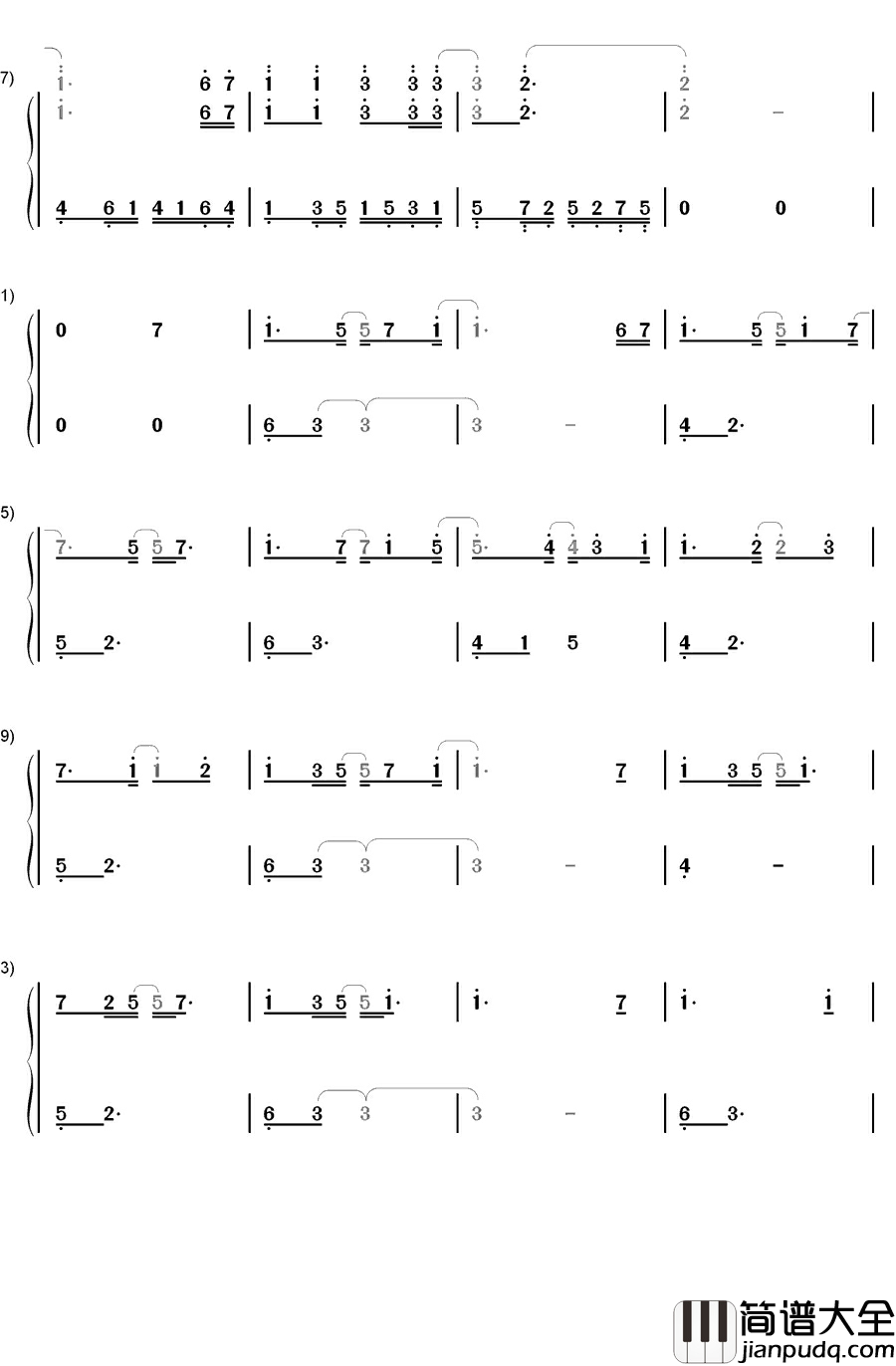 城市猎人片尾曲Suddenly钢琴简谱_数字双手_金宝京