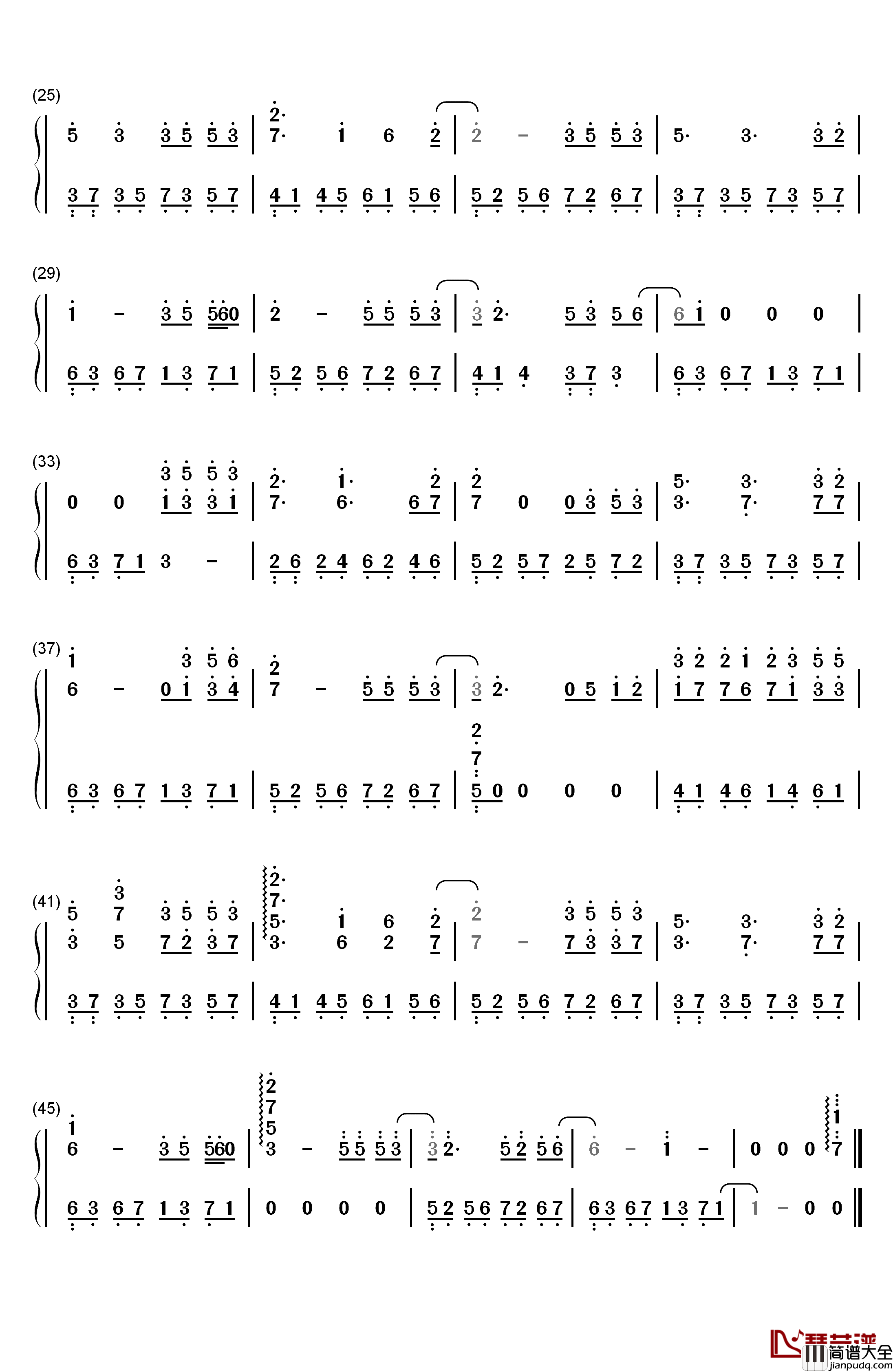 故梦钢琴简谱_数字双手_双笙