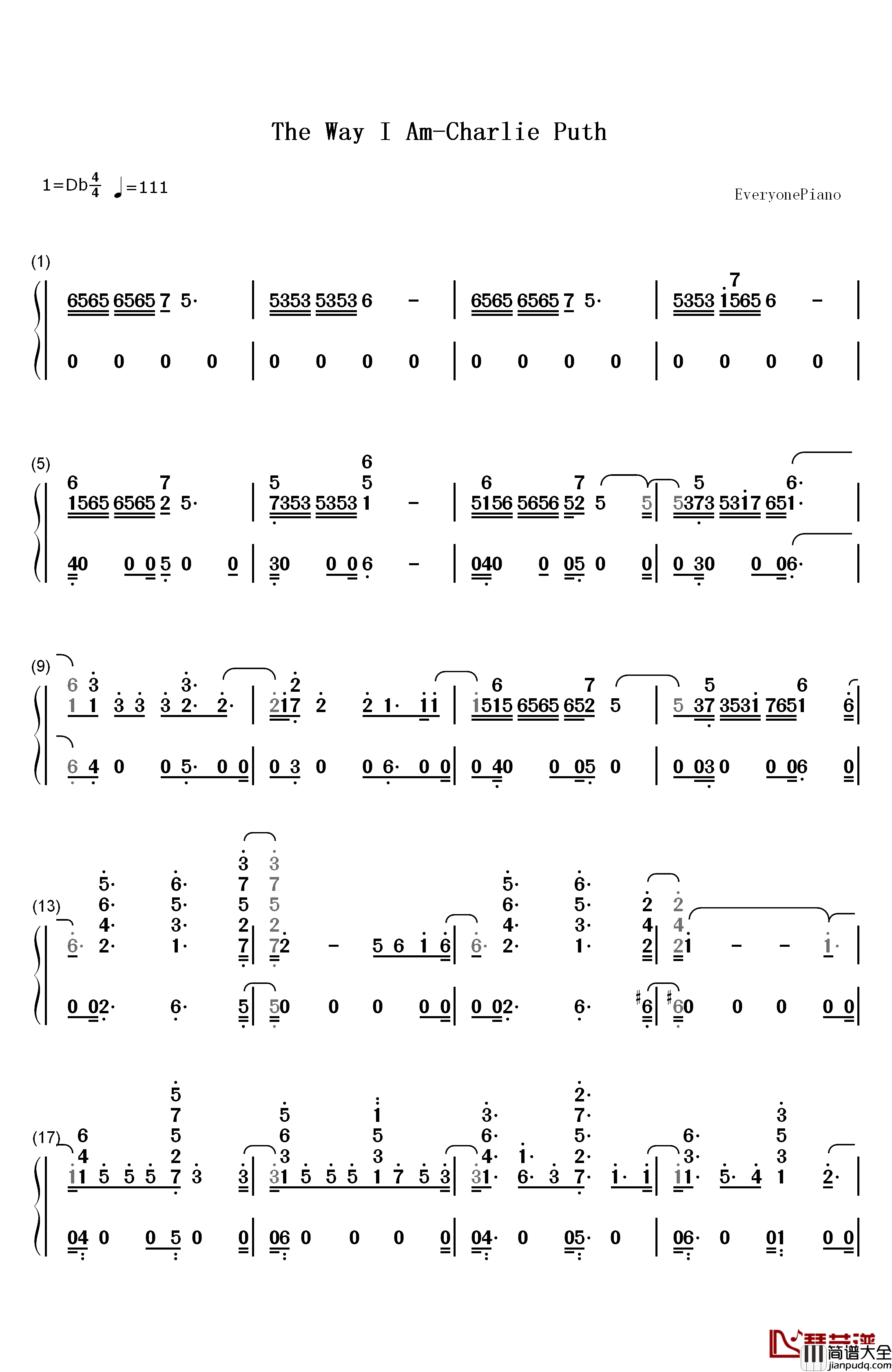 The_Way_I_Am钢琴简谱_数字双手_Charlie_Puth