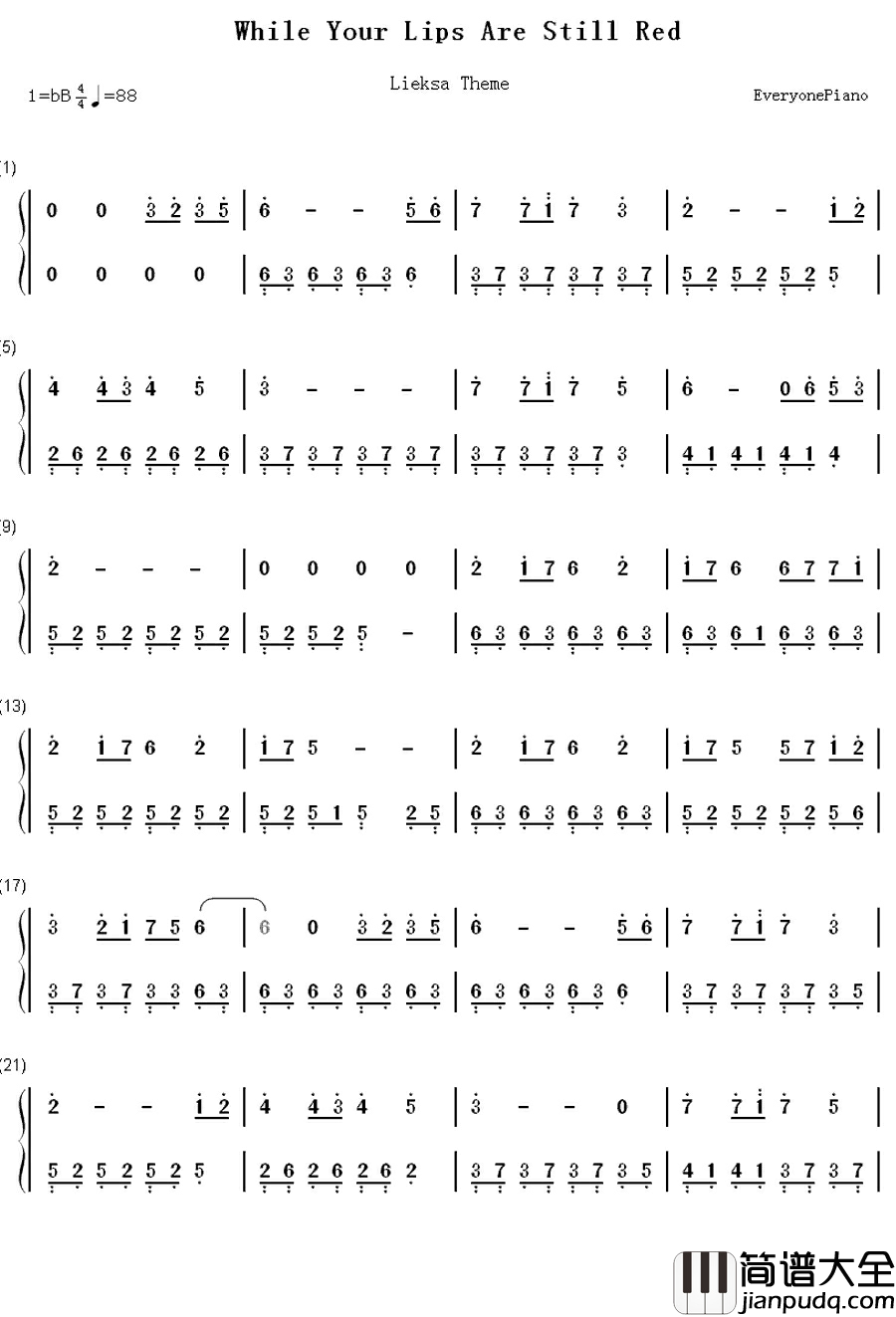 While_Your_Lips_Are_Still_Red钢琴简谱_数字双手_Nightwish