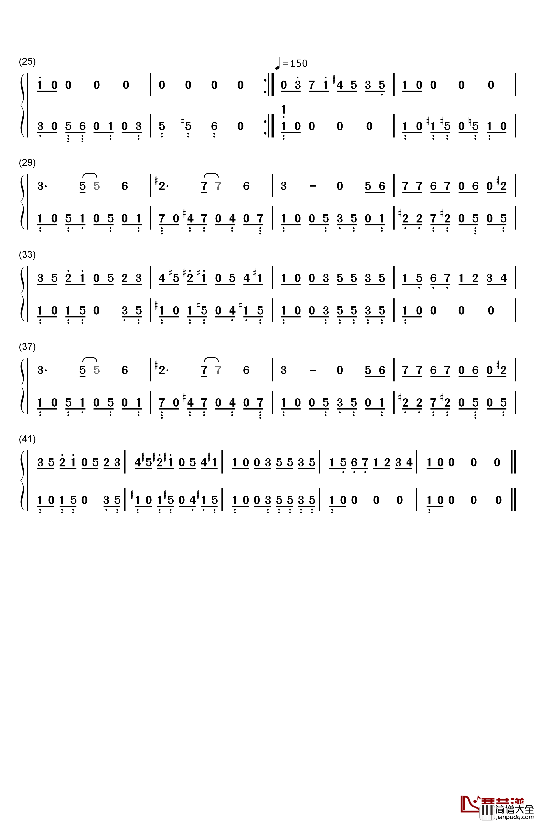 冒险岛BGM钢琴简谱_数字双手_FC游戏_冒险岛_