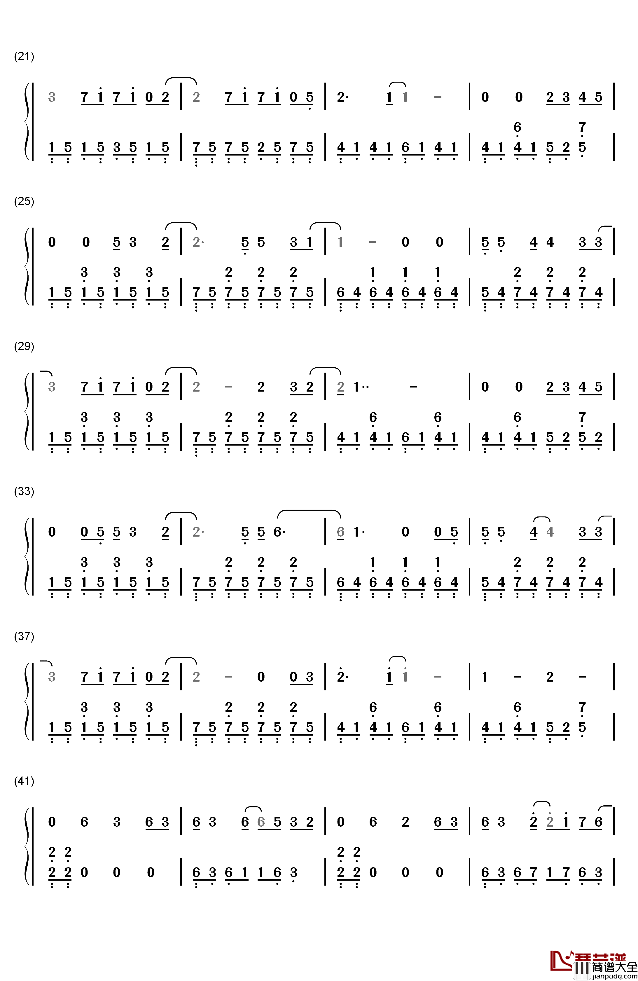 再见再见钢琴简谱_数字双手_李易峰