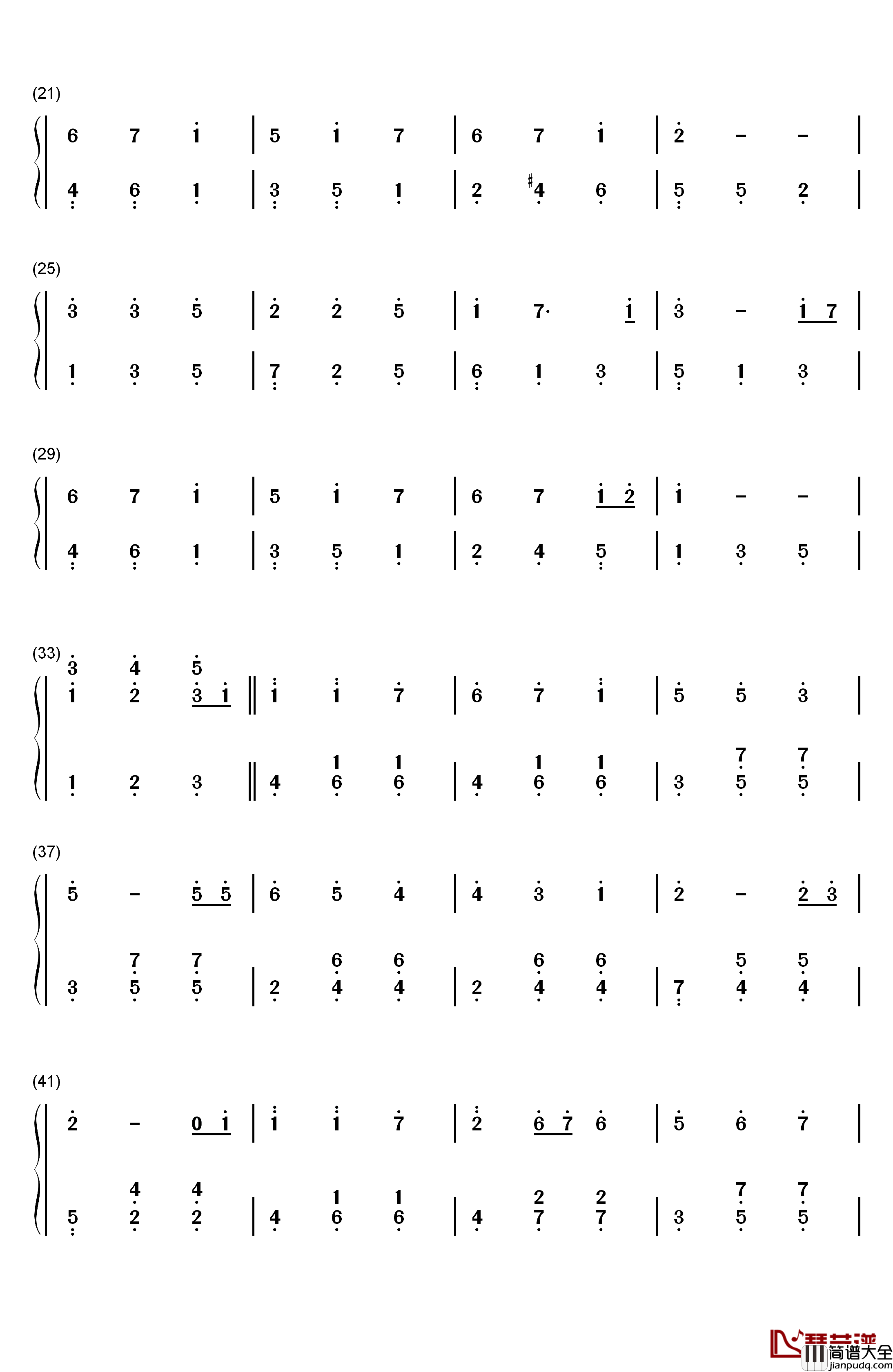 老婆钢琴简谱_数字双手_S.H.E