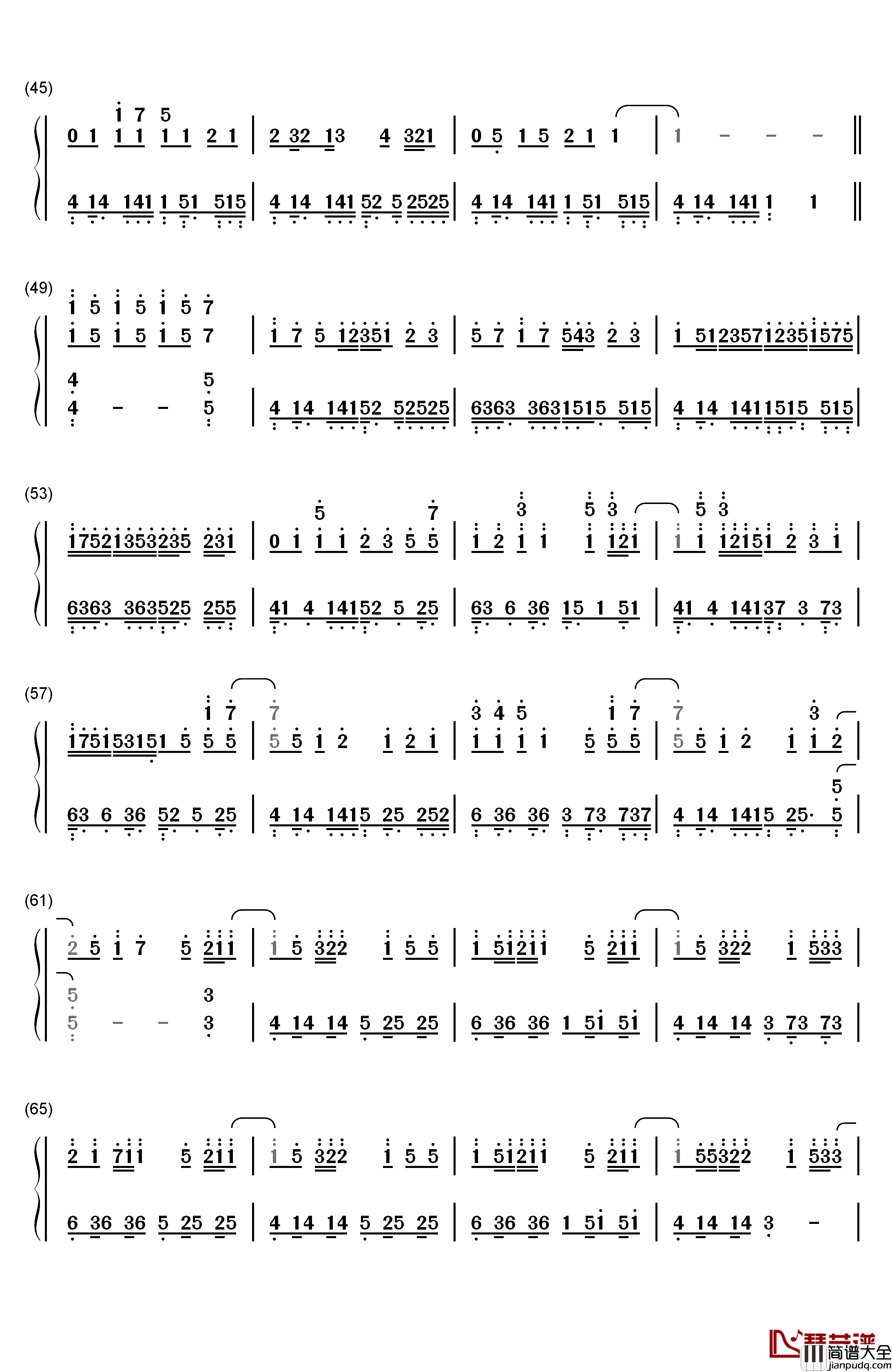 心做し钢琴简谱_数字双手_GUMI