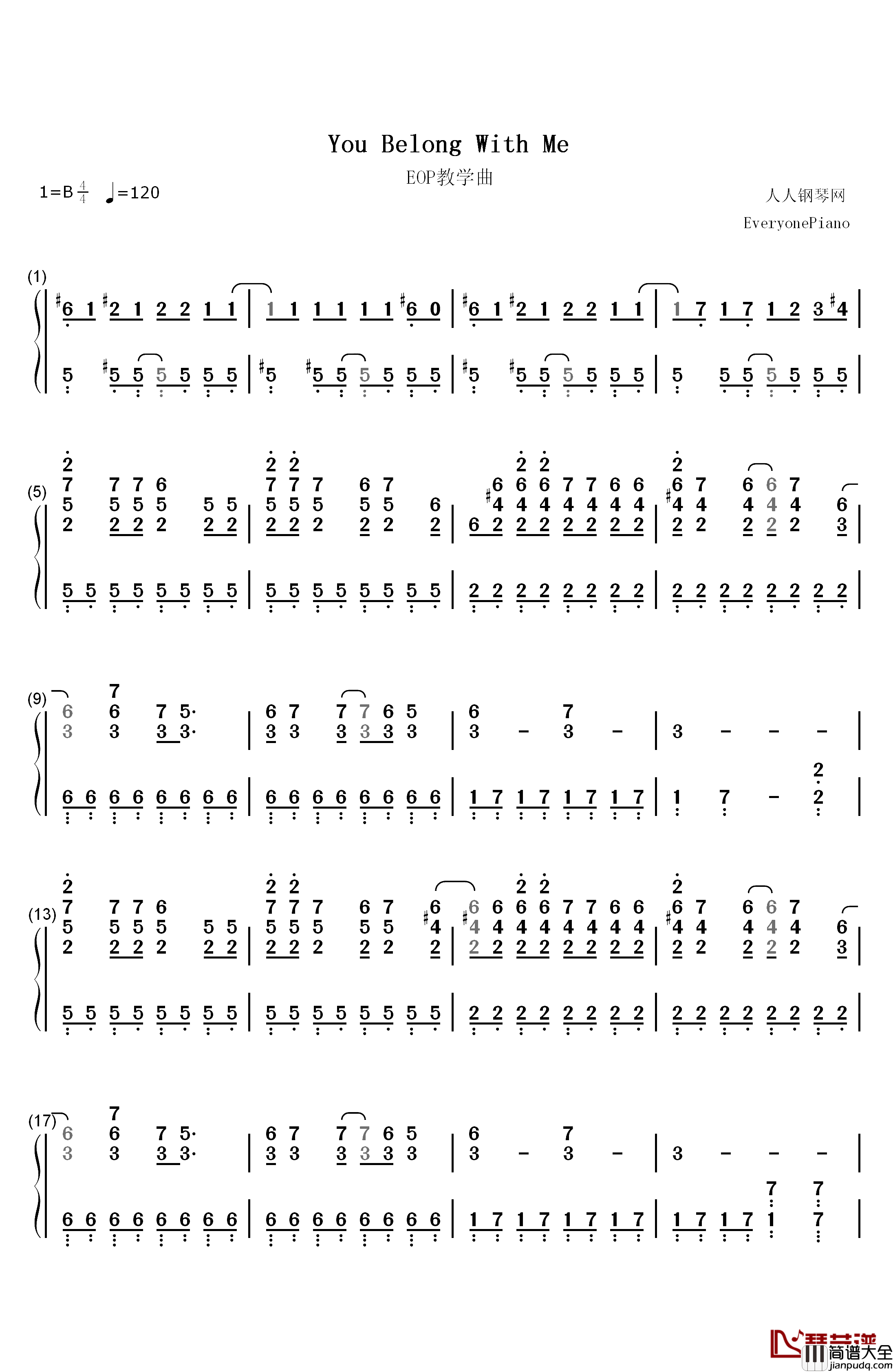 You_Belong_With_Me钢琴简谱_数字双手_Taylor_Swift