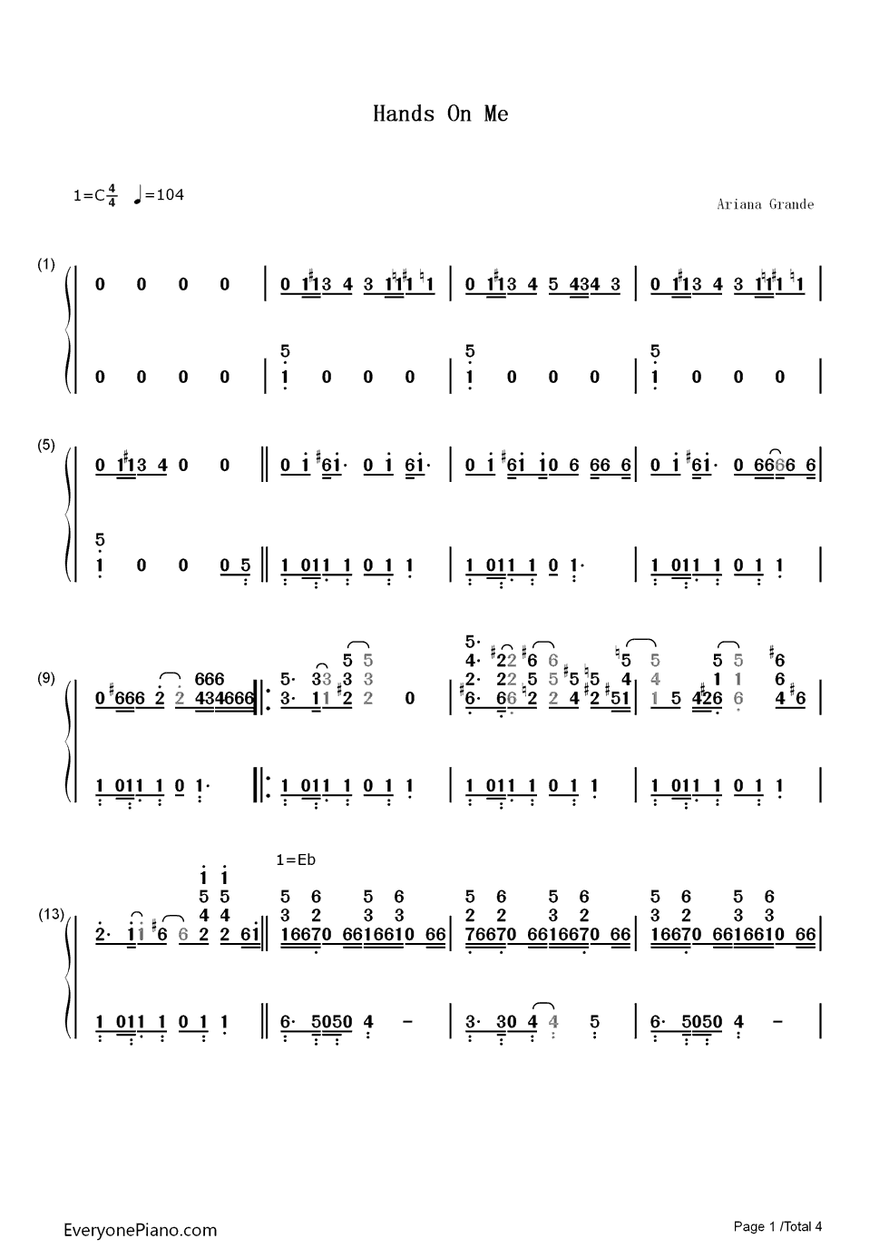 Hands_on_Me钢琴简谱_数字双手_Ariana_Grande