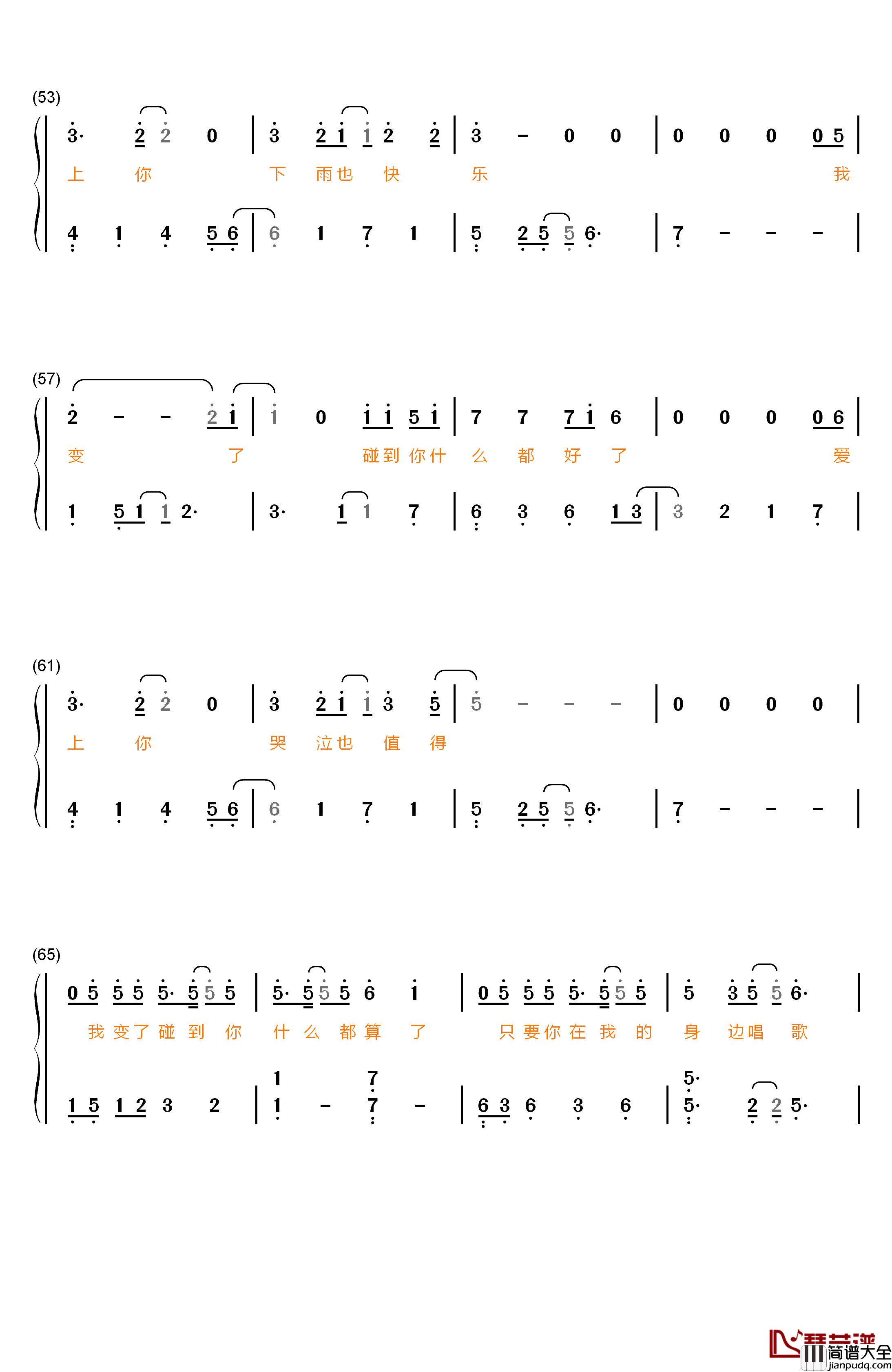 我变了钢琴简谱_数字双手_李宇春
