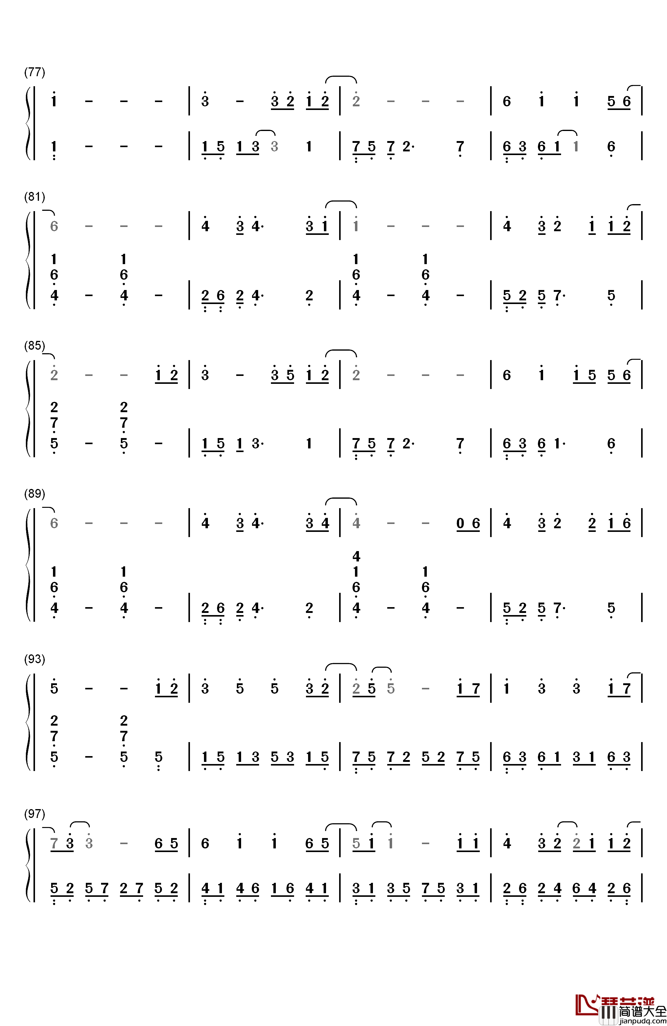 地铁等待钢琴简谱_数字双手_宋孟君