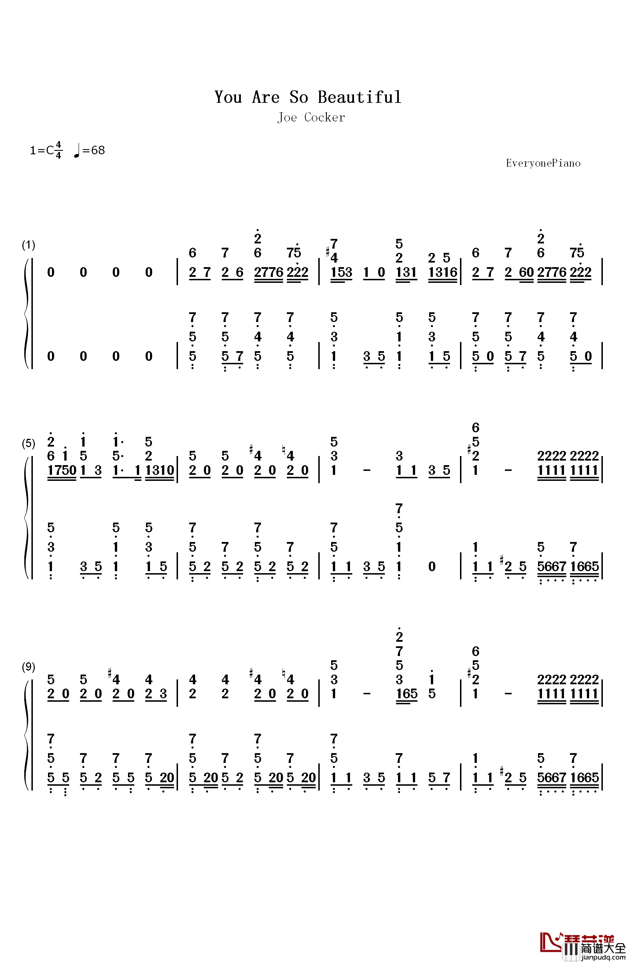 You_Are_So_Beautiful钢琴简谱_数字双手_Joe_Cocker