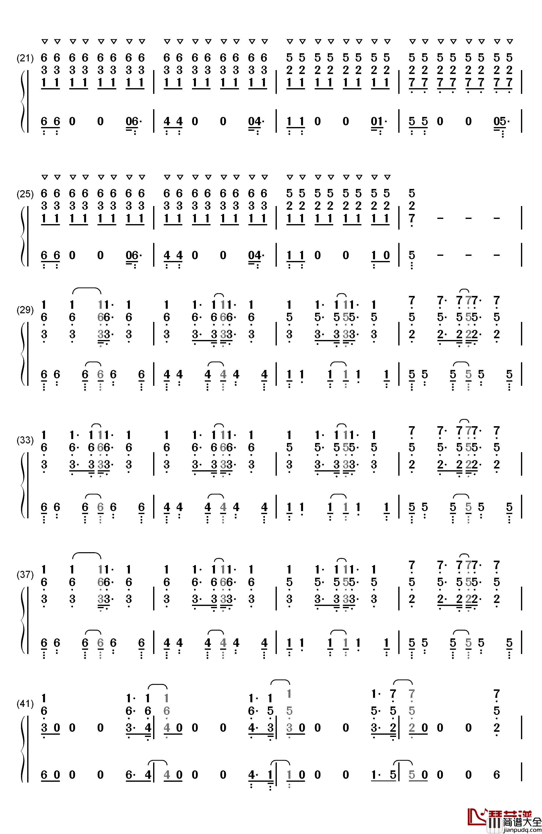 飘向北方钢琴简谱_数字双手_邓紫棋