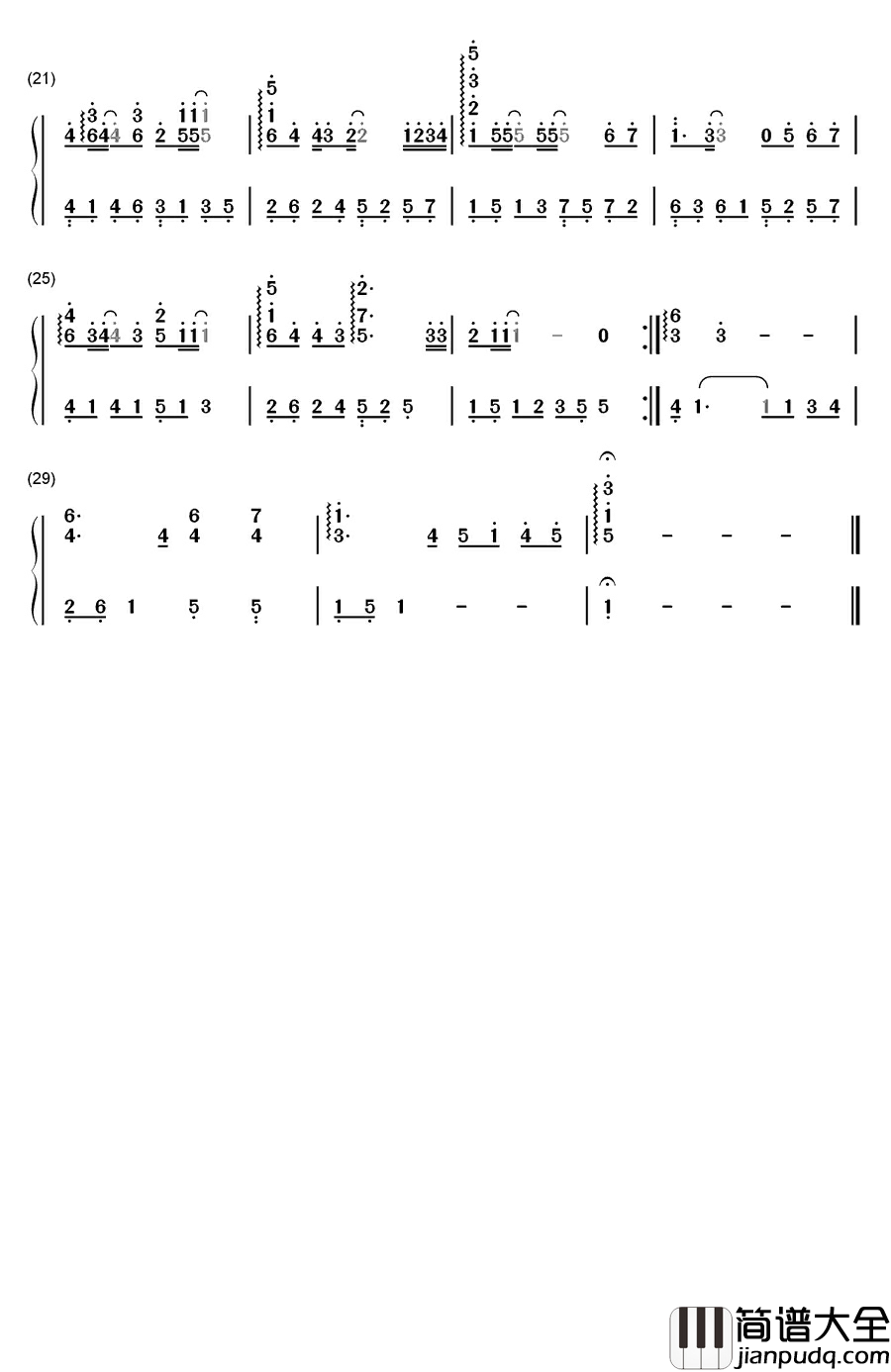 祈祷钢琴简谱_数字双手_郑日荣