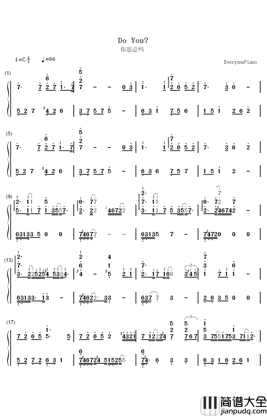 Do_You?钢琴简谱_数字双手_李闰珉__Yiruma