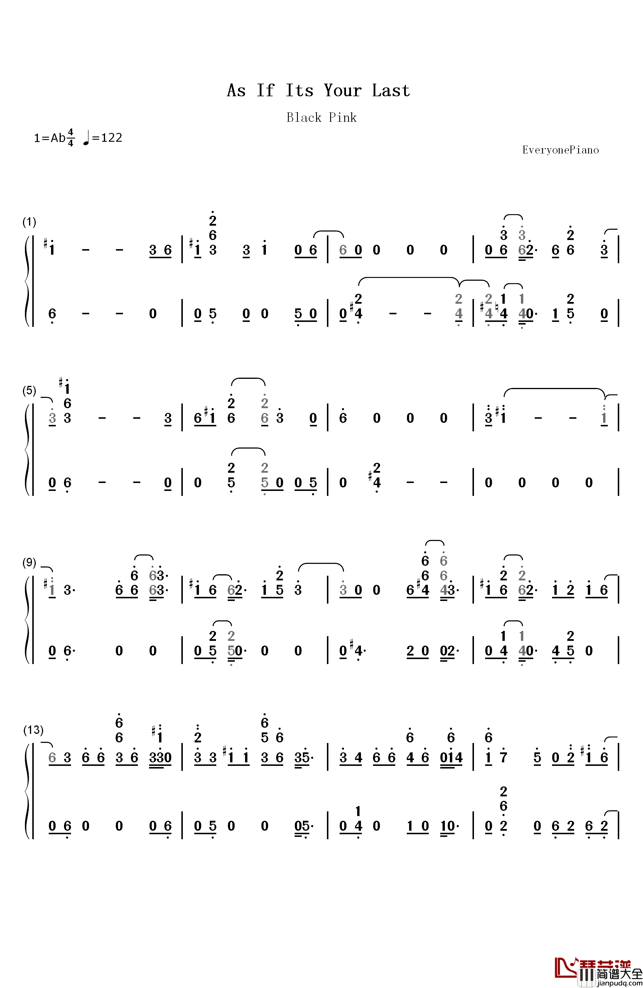 As_If_It's_Your_Last钢琴简谱_数字双手_Black_Pink