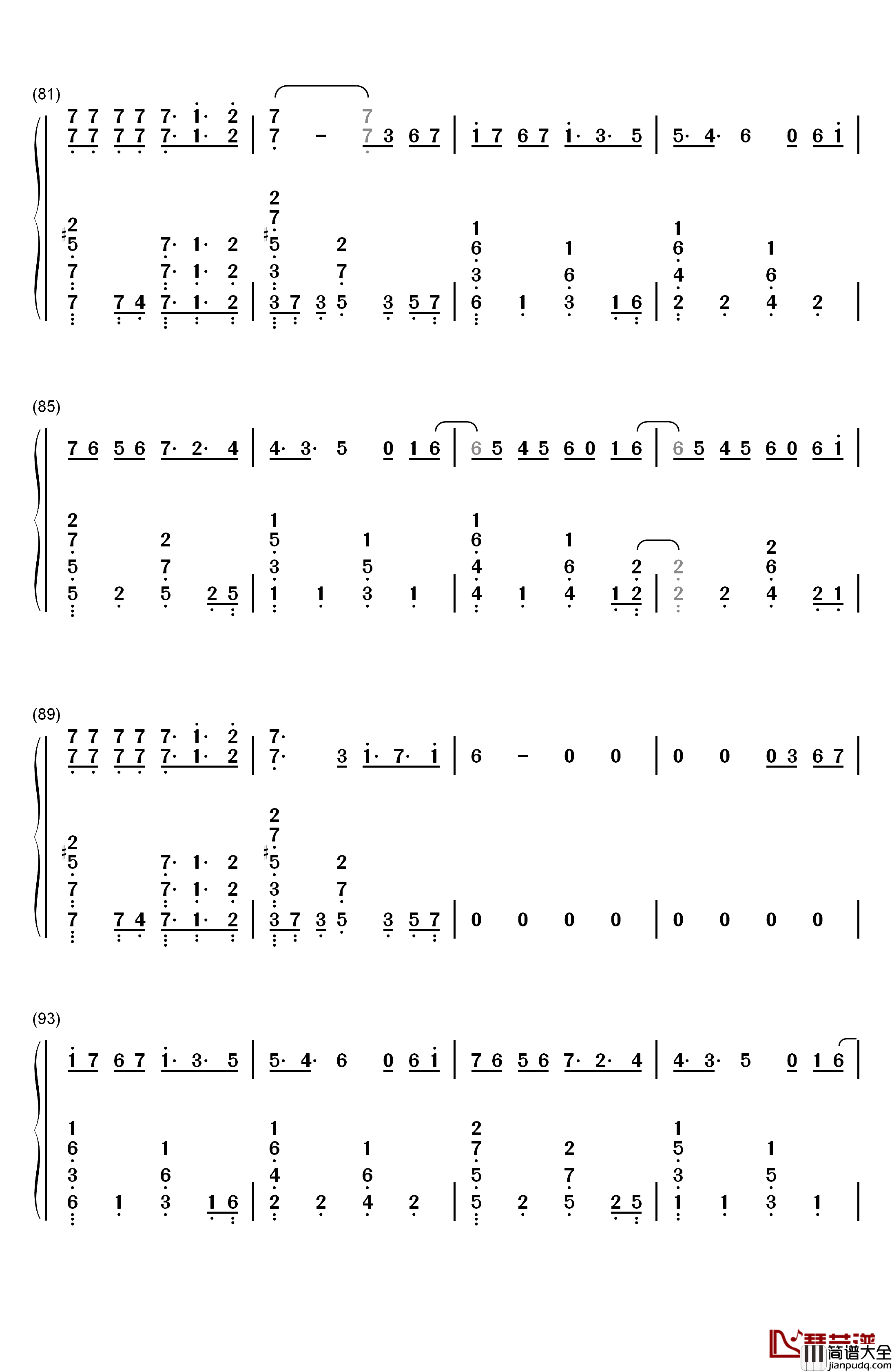 风度钢琴简谱_数字双手_汪苏泷