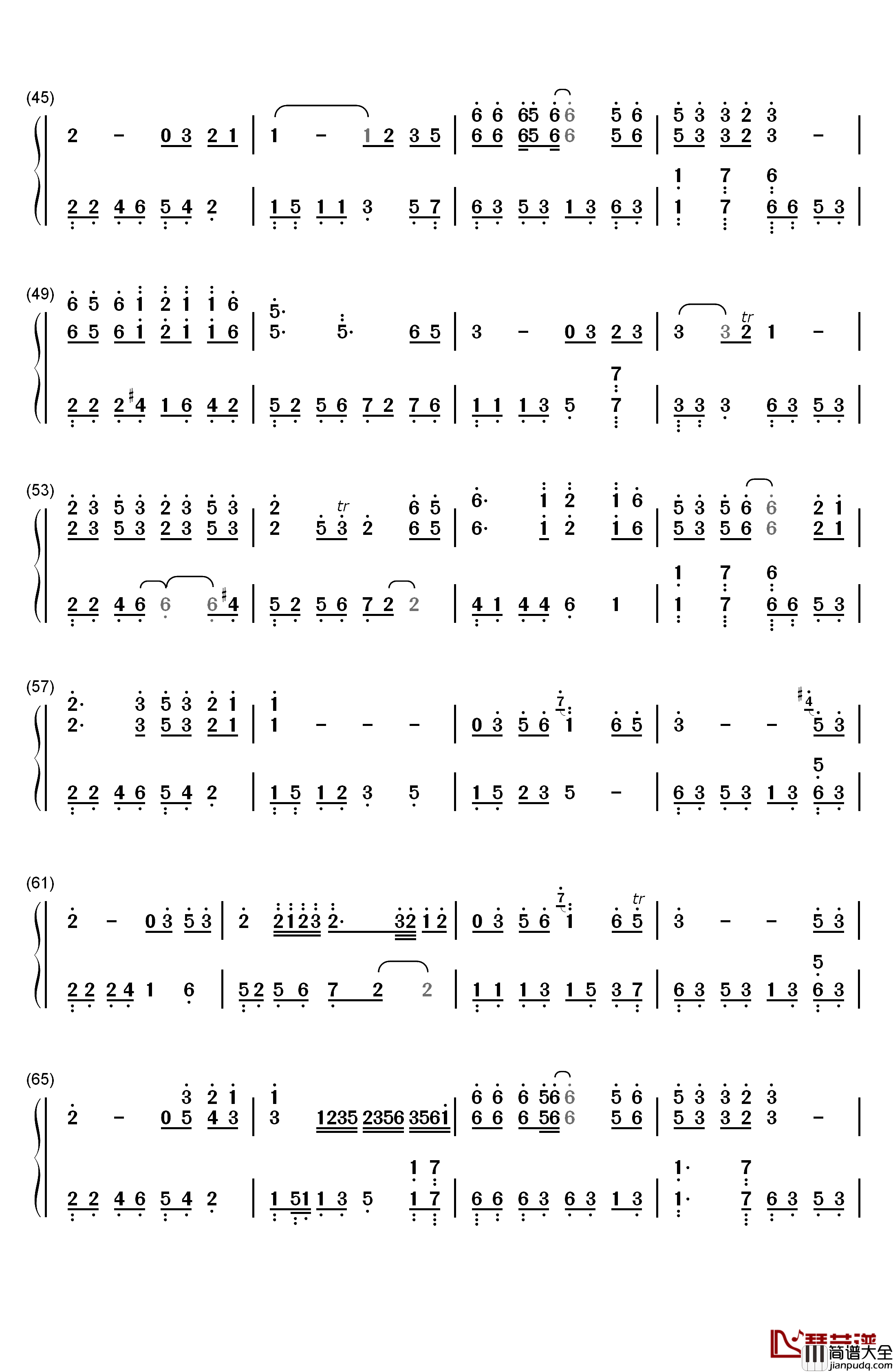 有谁共鸣钢琴简谱_数字双手_张国荣