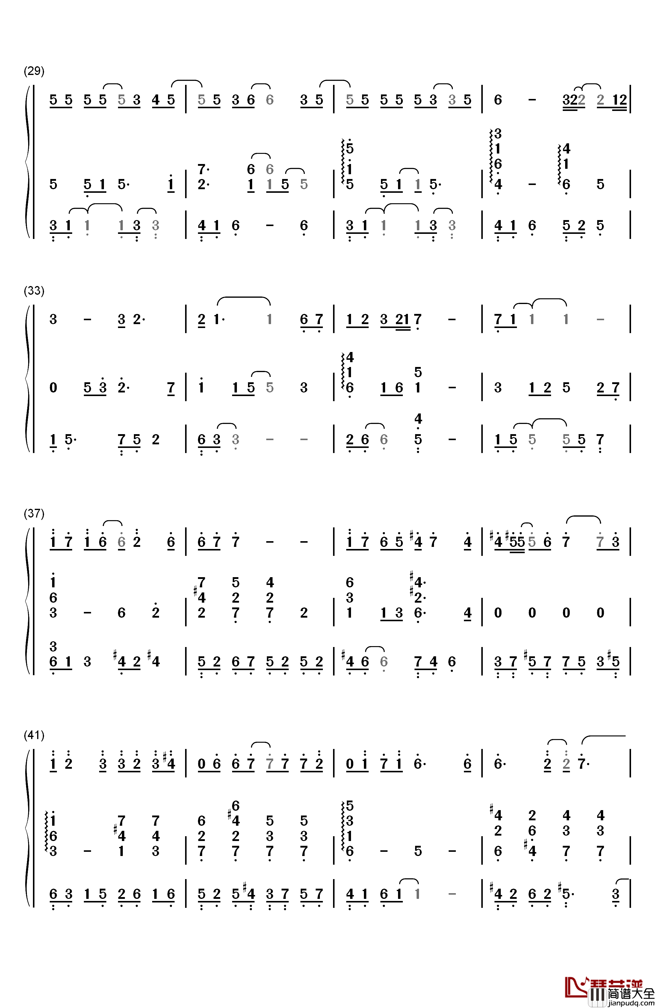 Journey钢琴简谱_数字双手_张韶涵