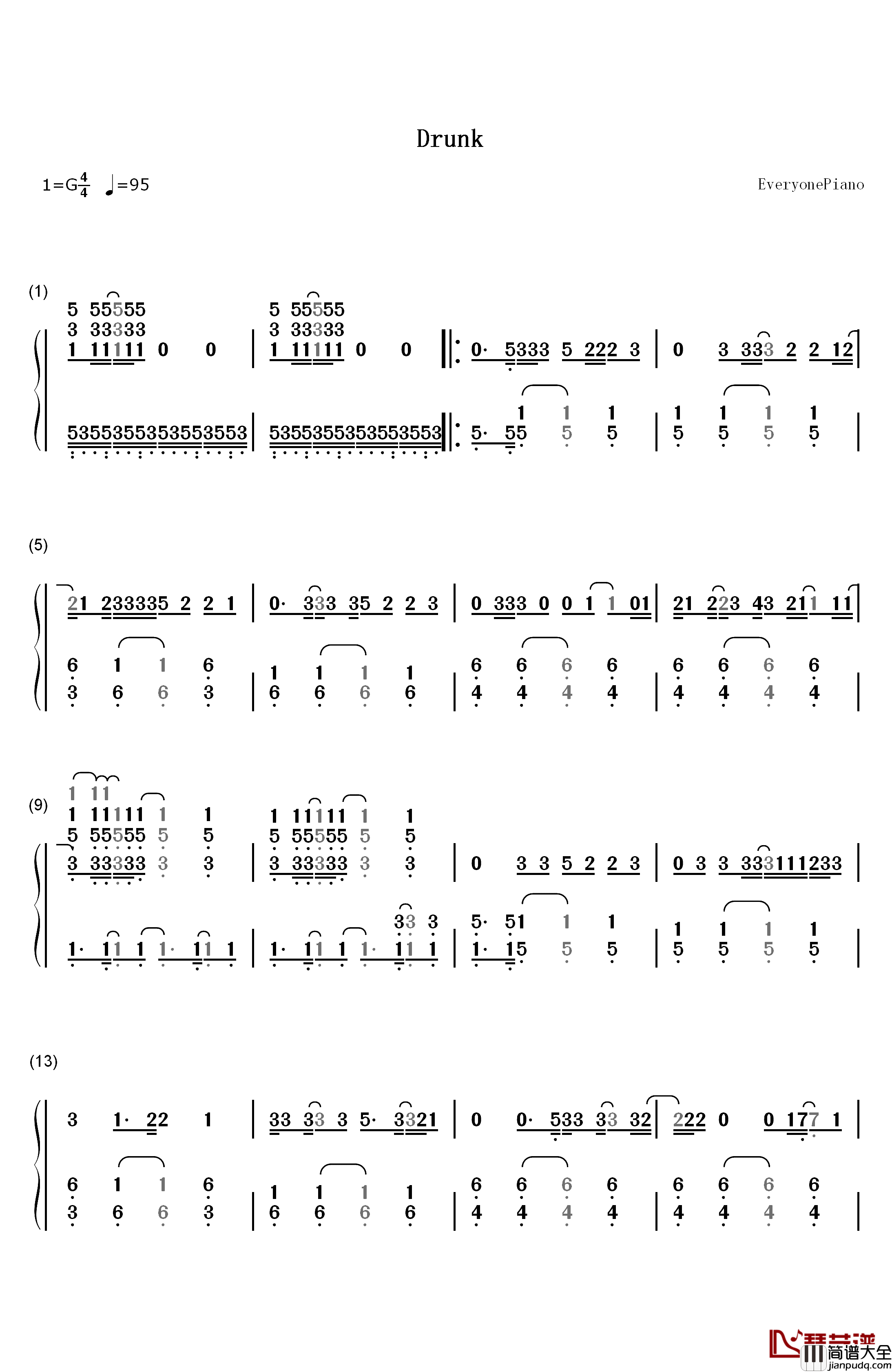 Drunk钢琴简谱_数字双手_Ed_Sheeran