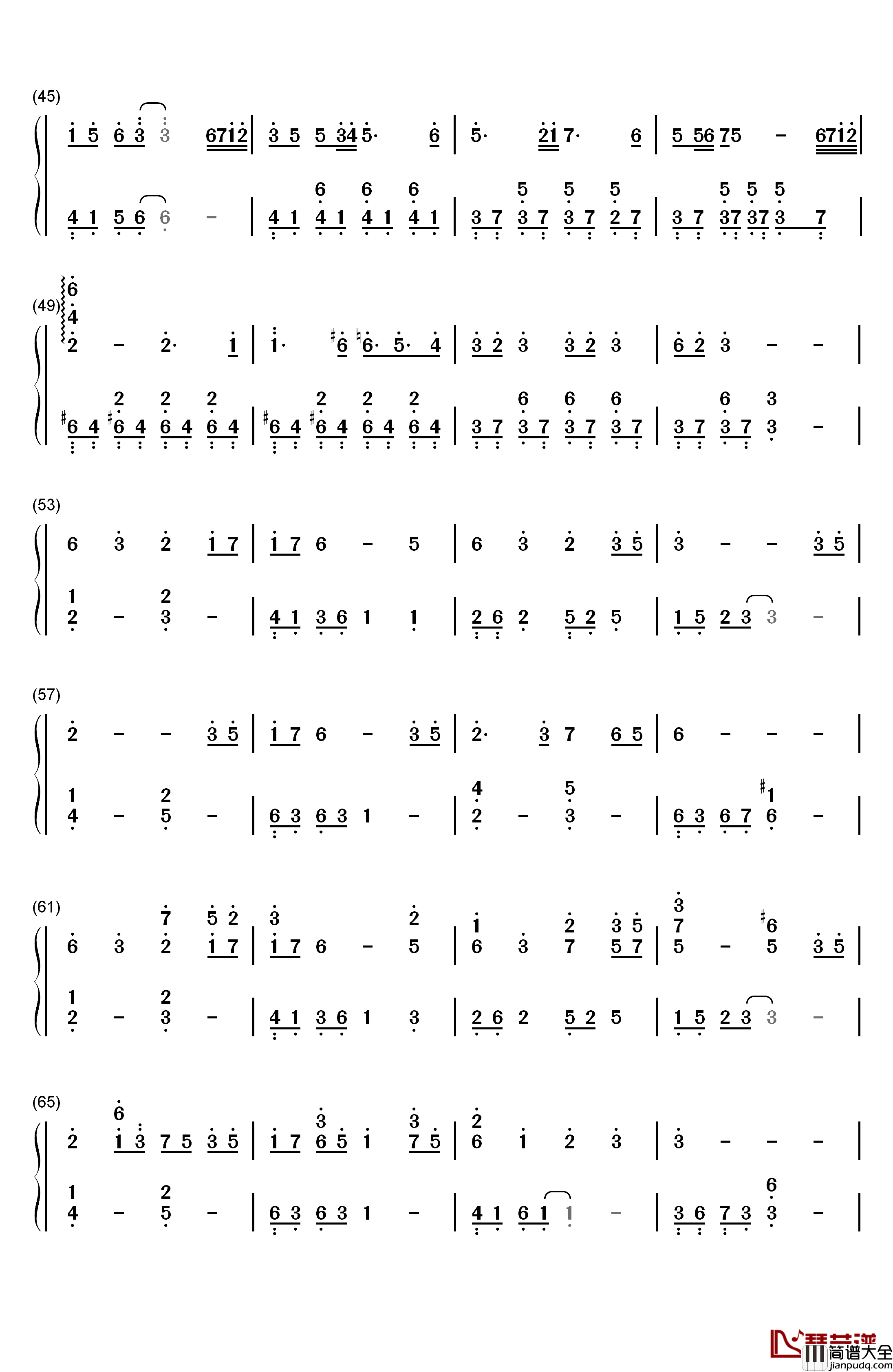 微笑みの彼方钢琴简谱_数字双手_Minami