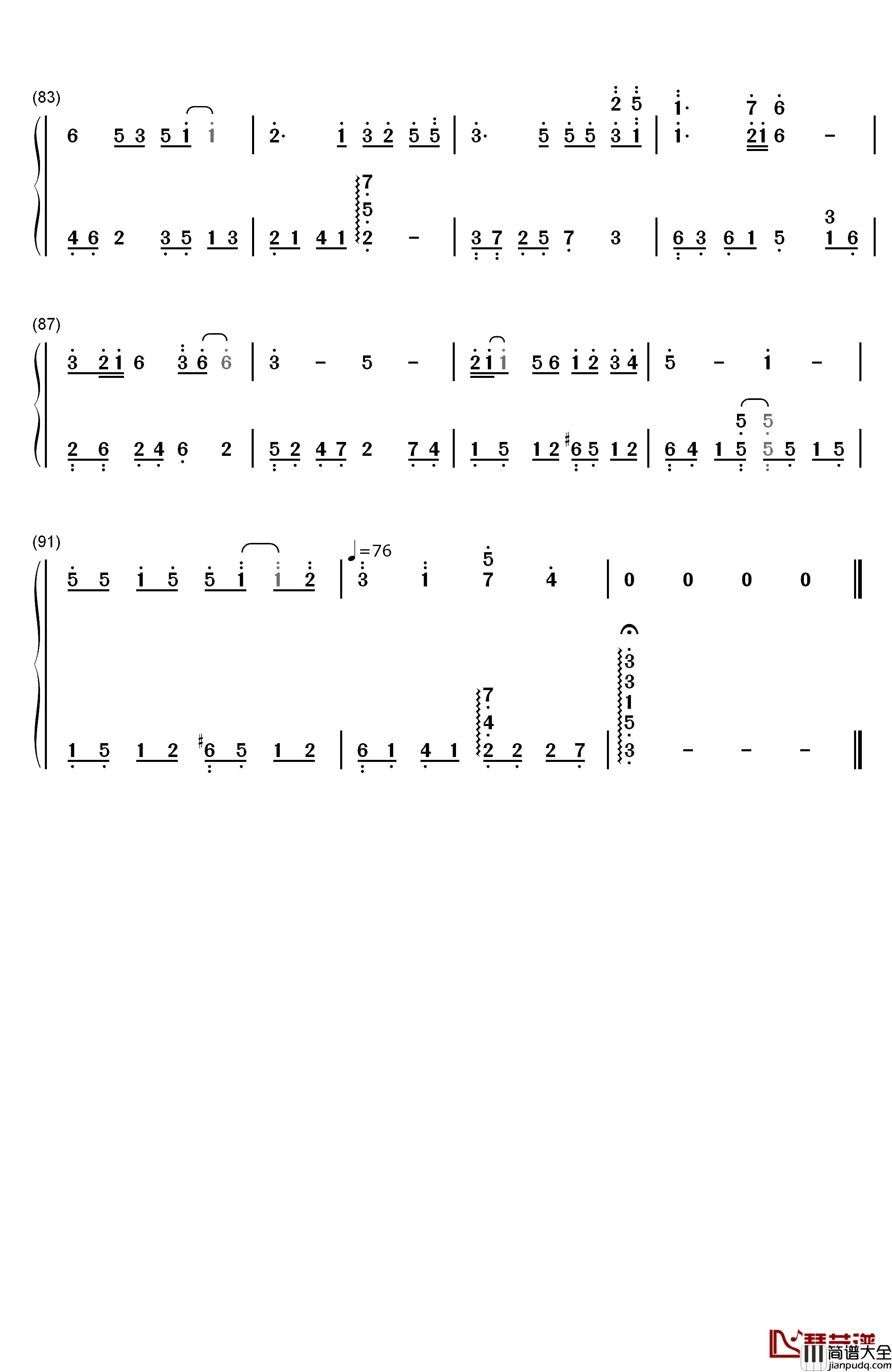 爱情钢琴简谱_数字双手_莫文蔚