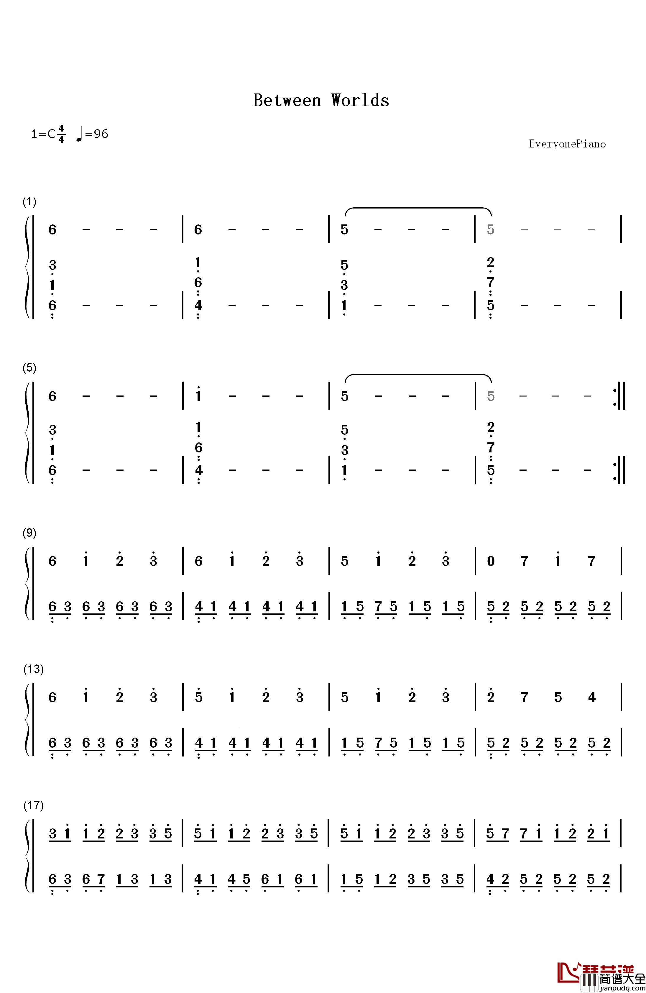 Between_Worlds钢琴简谱_数字双手_Roger_Subirana