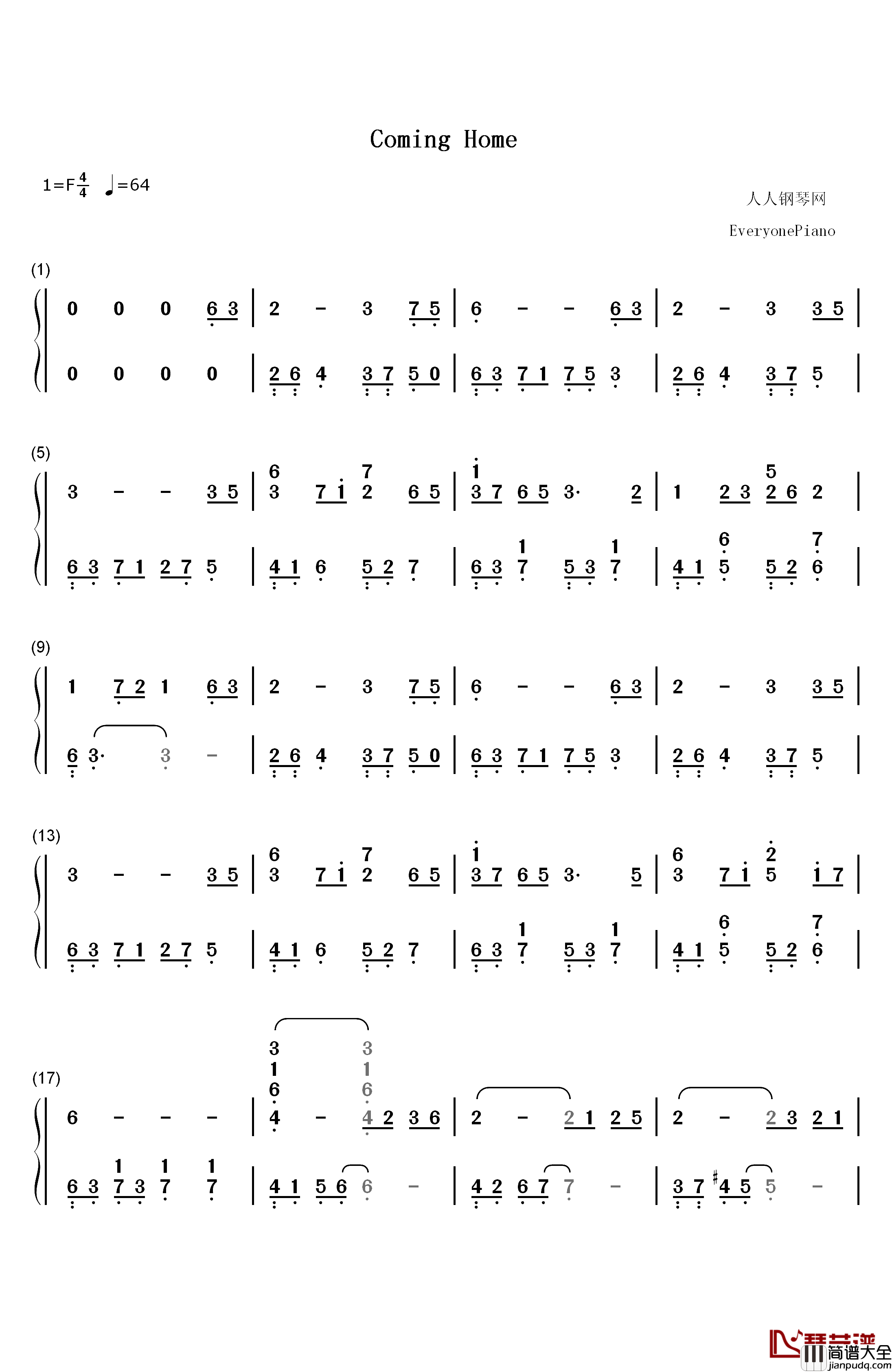 Coming_Home钢琴简谱_数字双手_S.E.N.S.