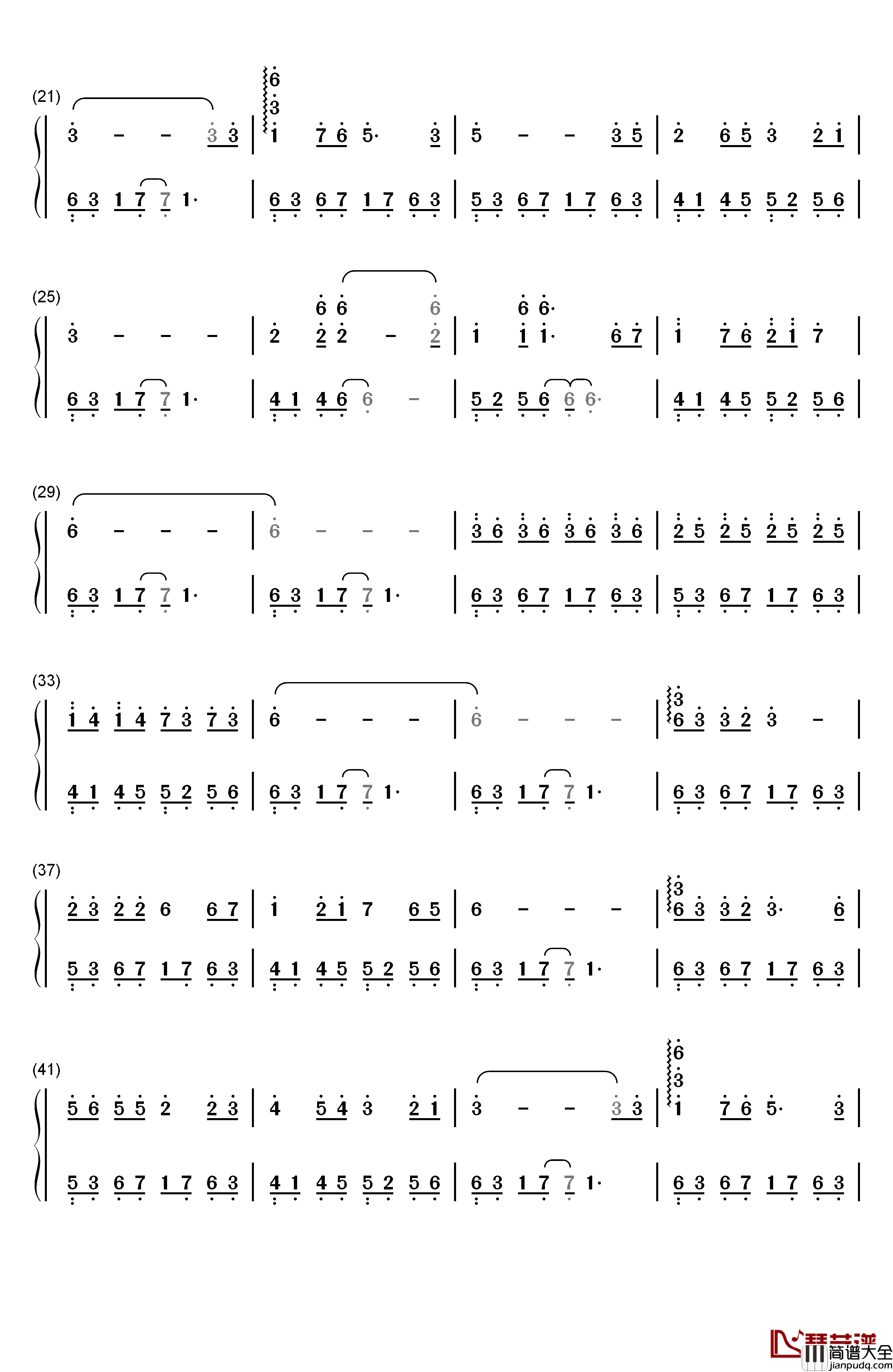 蝶恋钢琴简谱_数字双手_林坤信