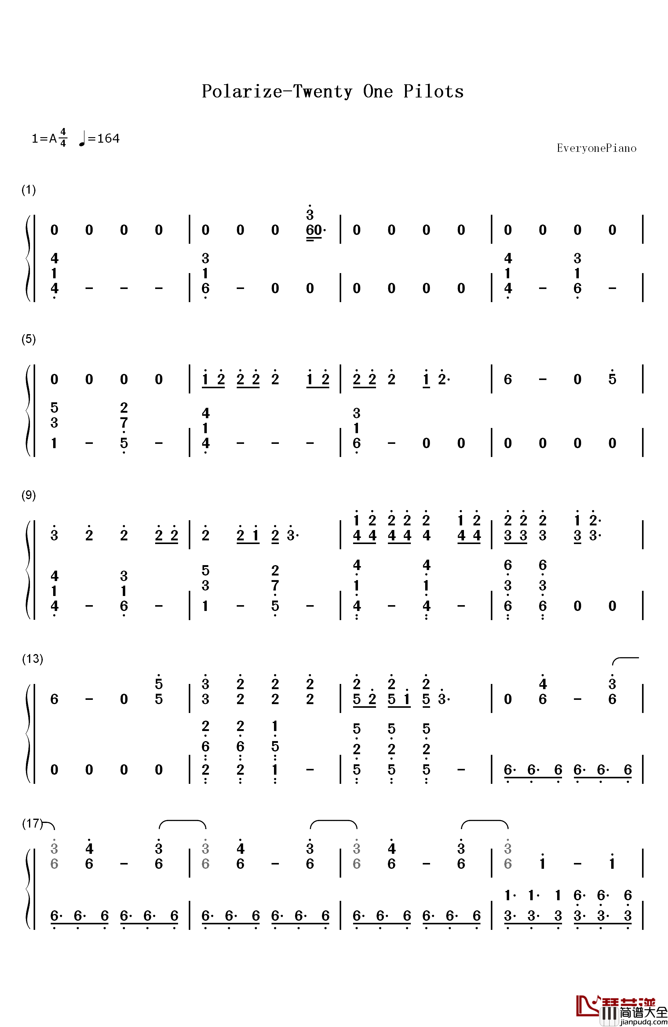 Polarize钢琴简谱_数字双手_Twenty_One_Pilots