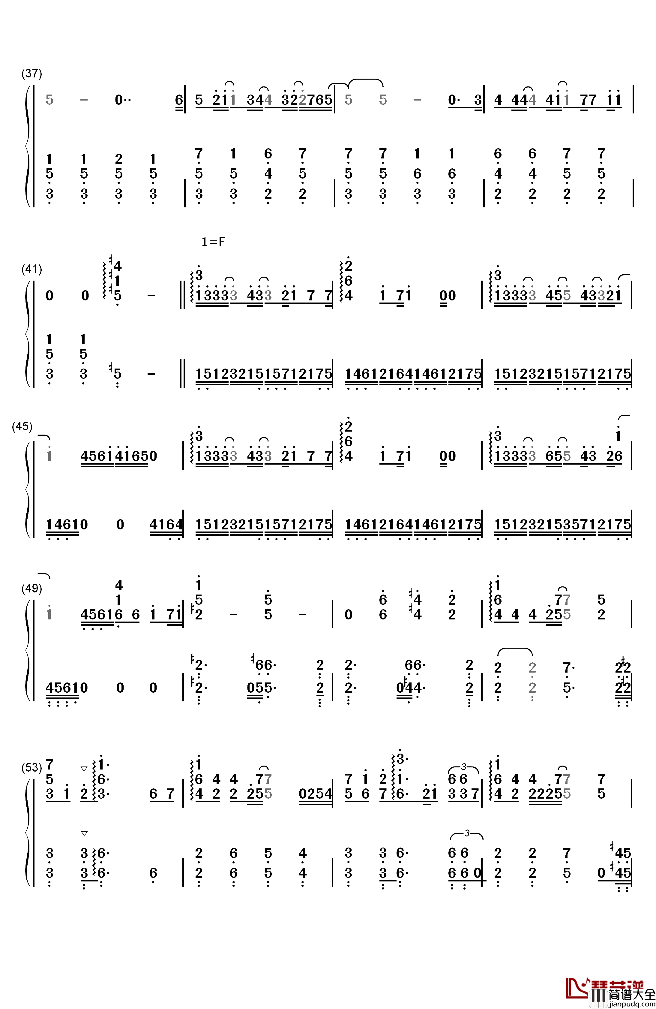 空の向こうに钢琴简谱_数字双手_冈崎律子