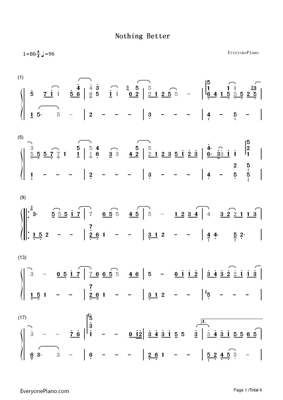 Nothing_Better钢琴简谱_数字双手_郑烨
