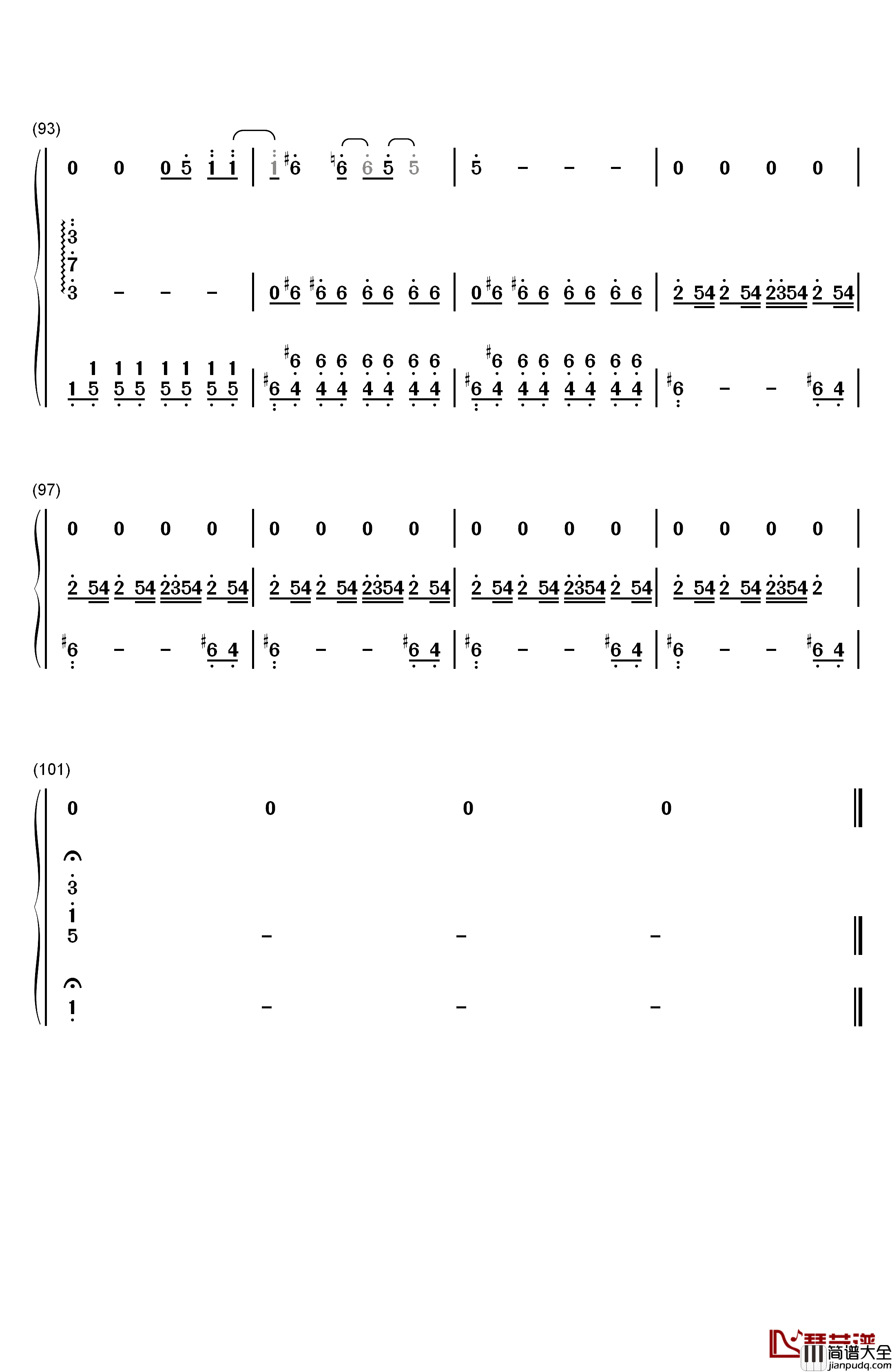 逆光钢琴简谱_数字双手_孙燕姿
