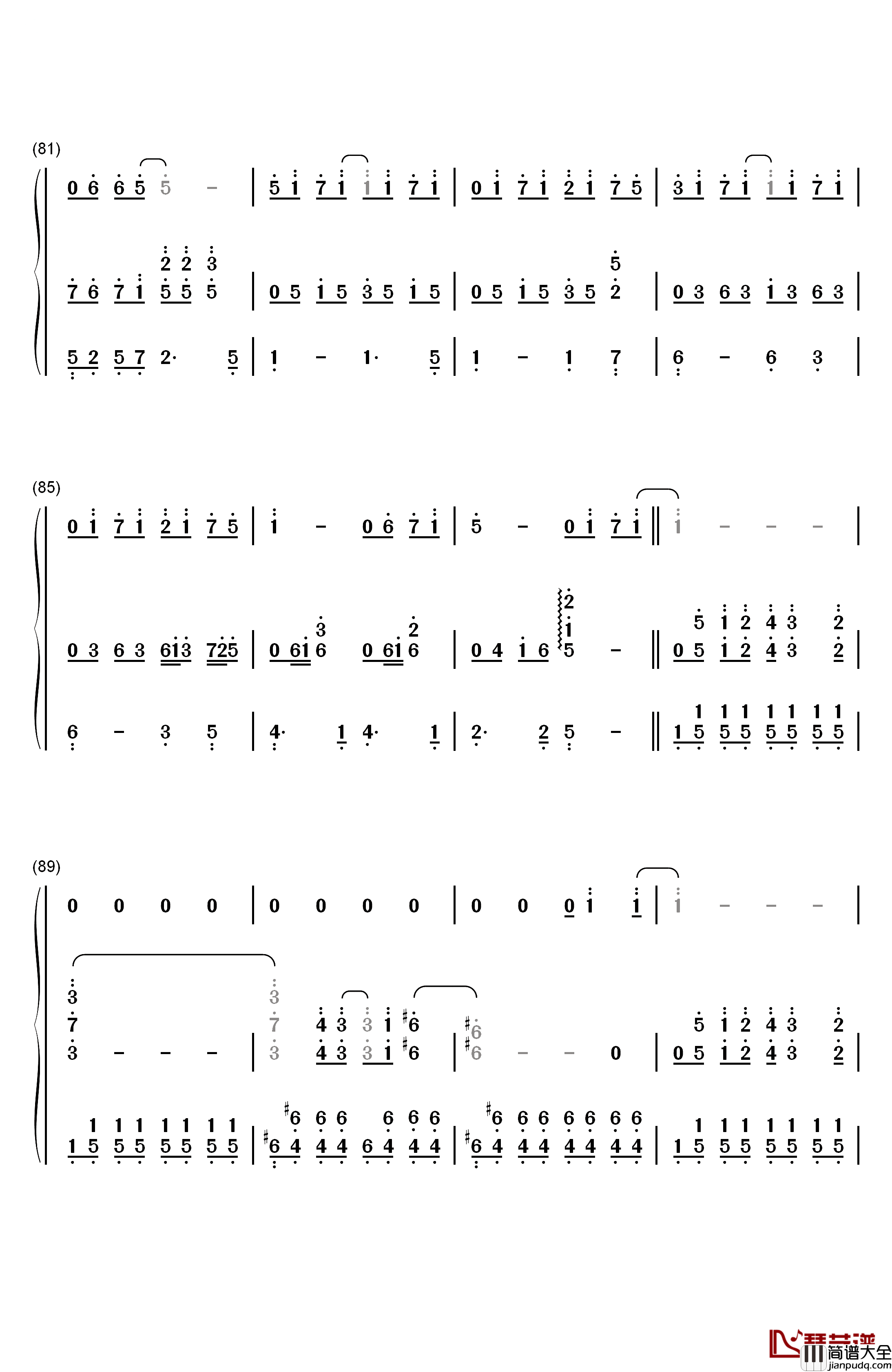 逆光钢琴简谱_数字双手_孙燕姿