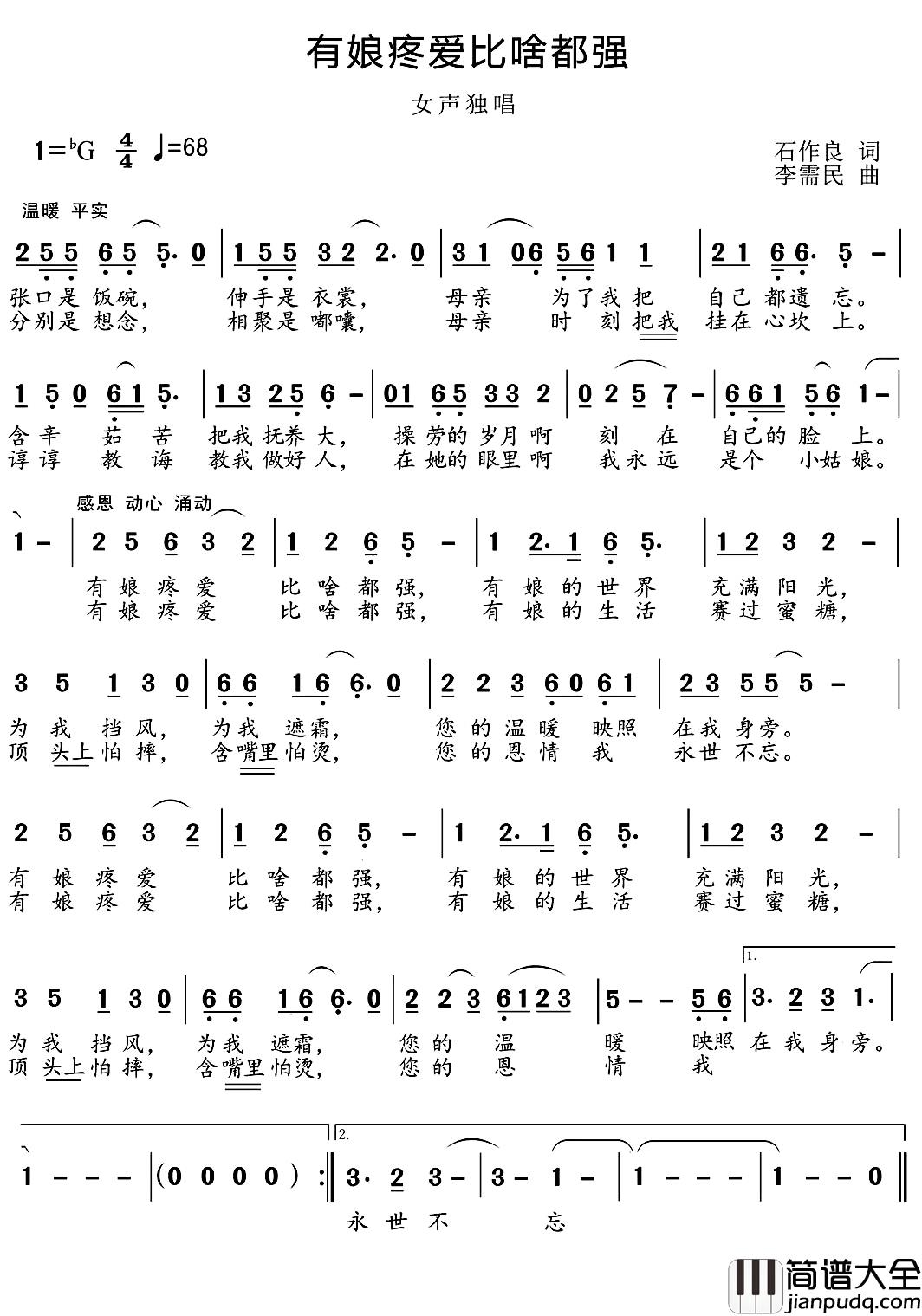 有娘疼爱比啥都强简谱_石作良词/李需民曲