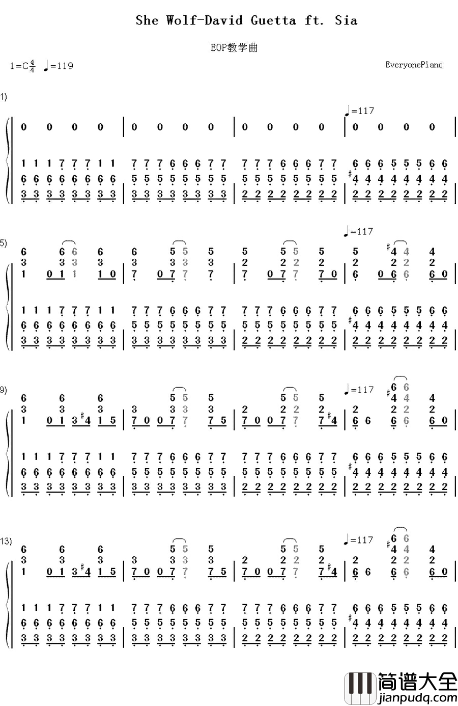 She_Wolf钢琴简谱_数字双手_David_Guetta_ft._Sia