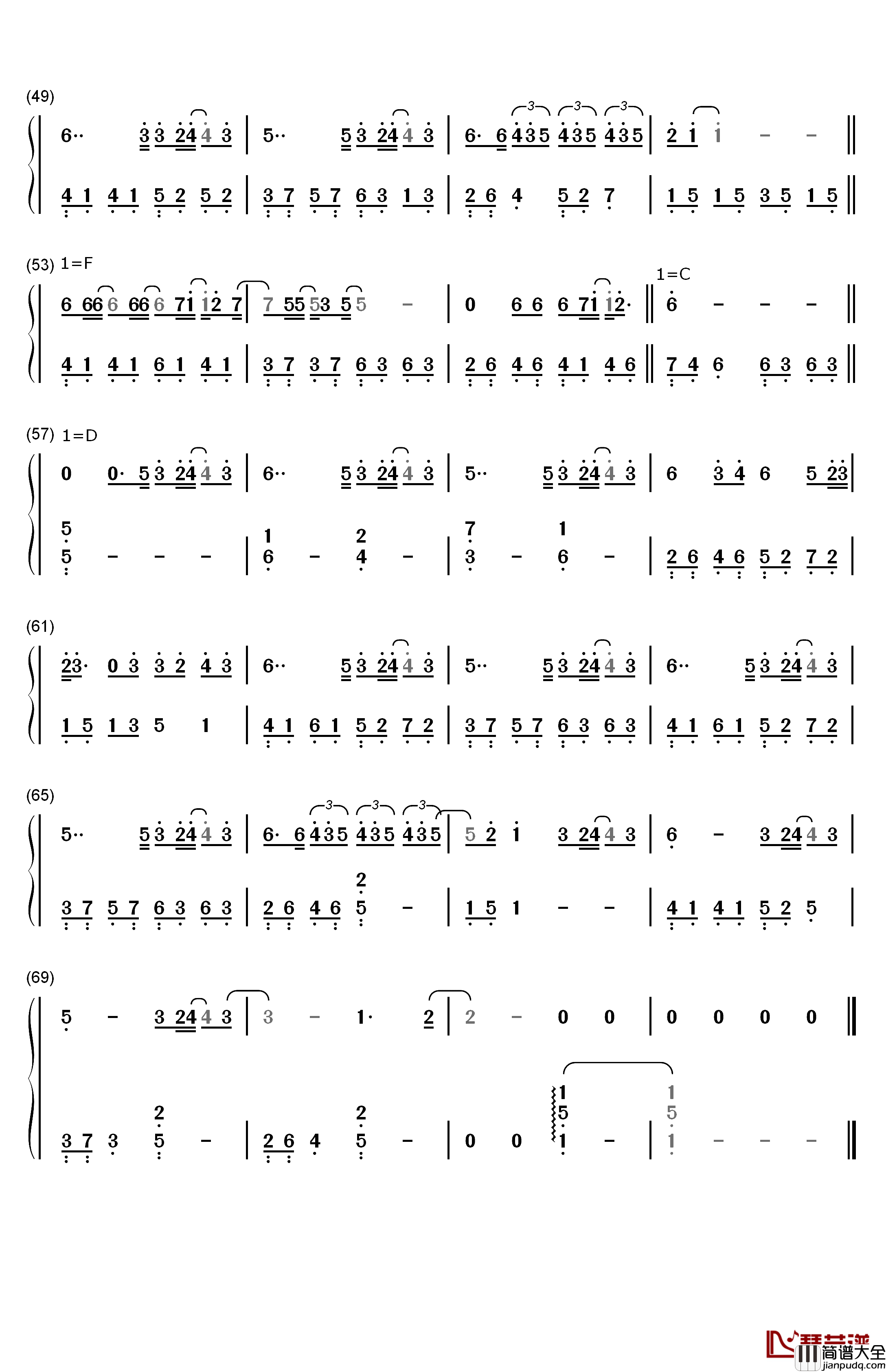 耿钢琴简谱_数字双手_汪苏泷