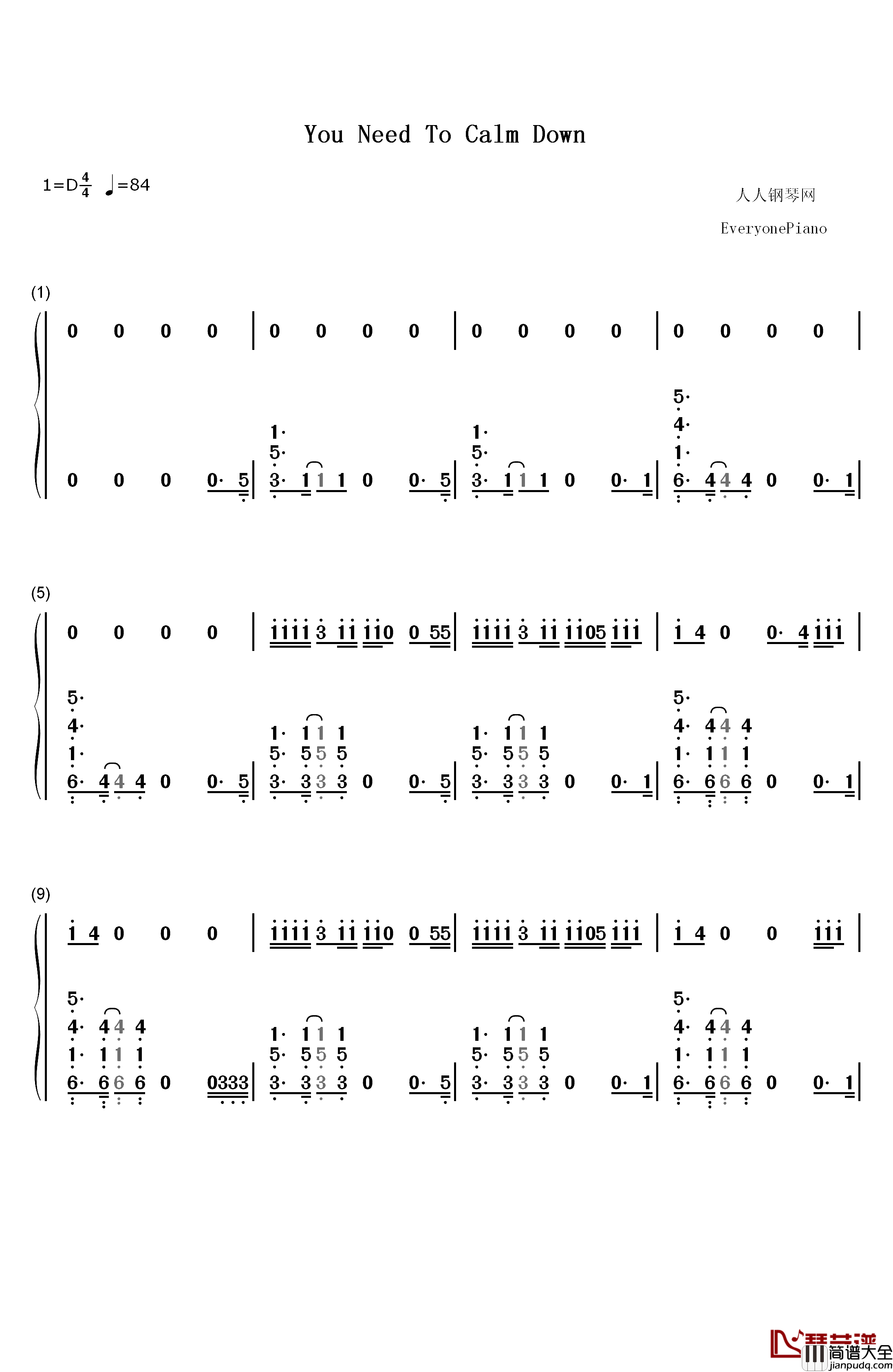 You_Need_To_Calm_Down钢琴简谱_数字双手_Taylor_Swift