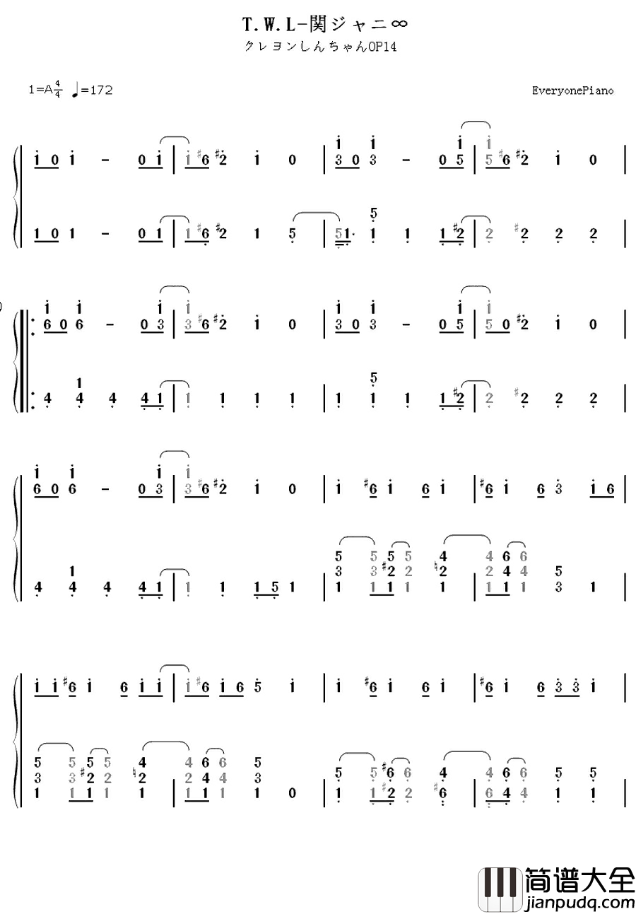 T.W.L钢琴简谱_数字双手_関ジャニ∞
