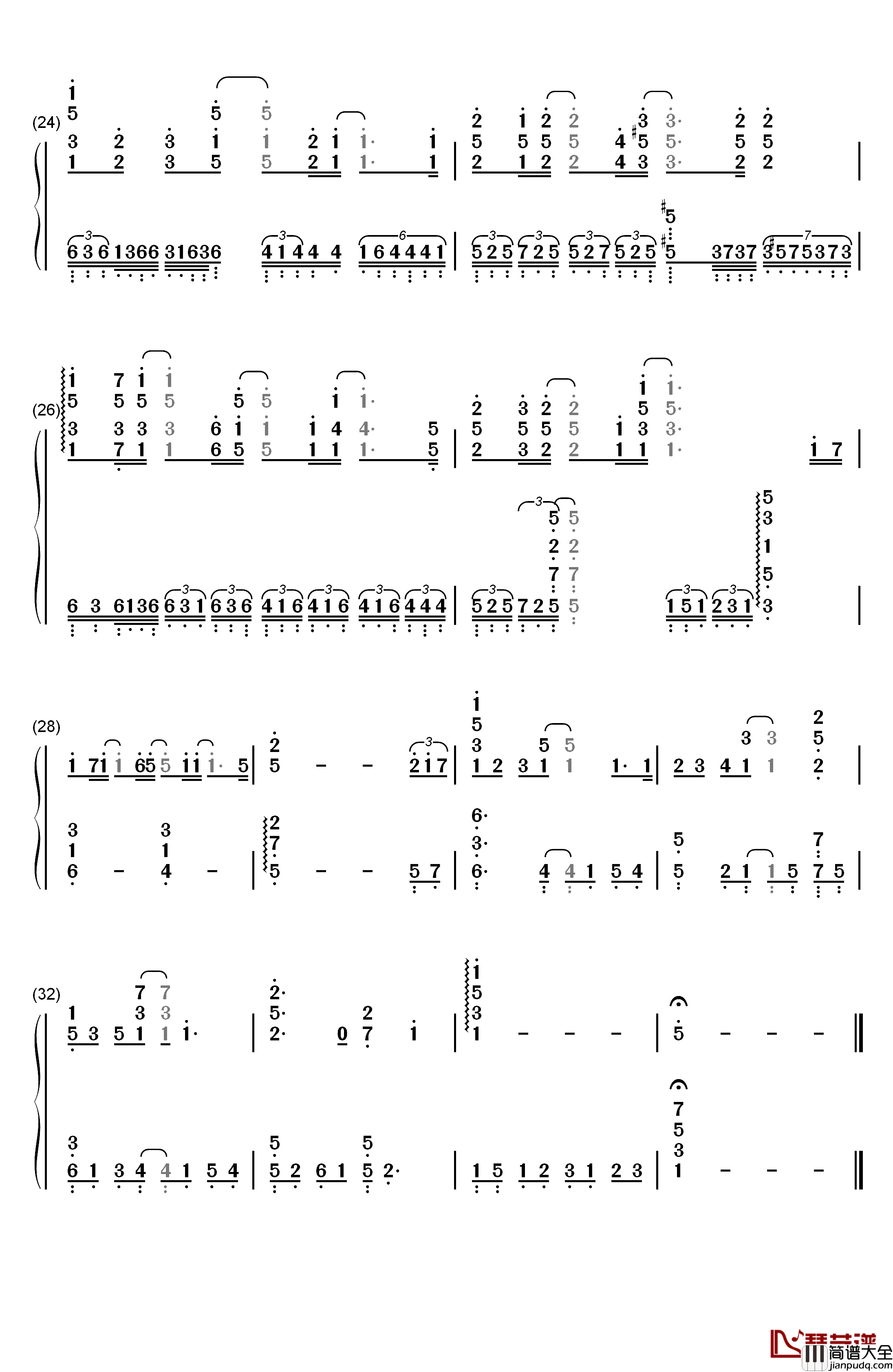 Sincerely钢琴简谱_数字双手_TRUE