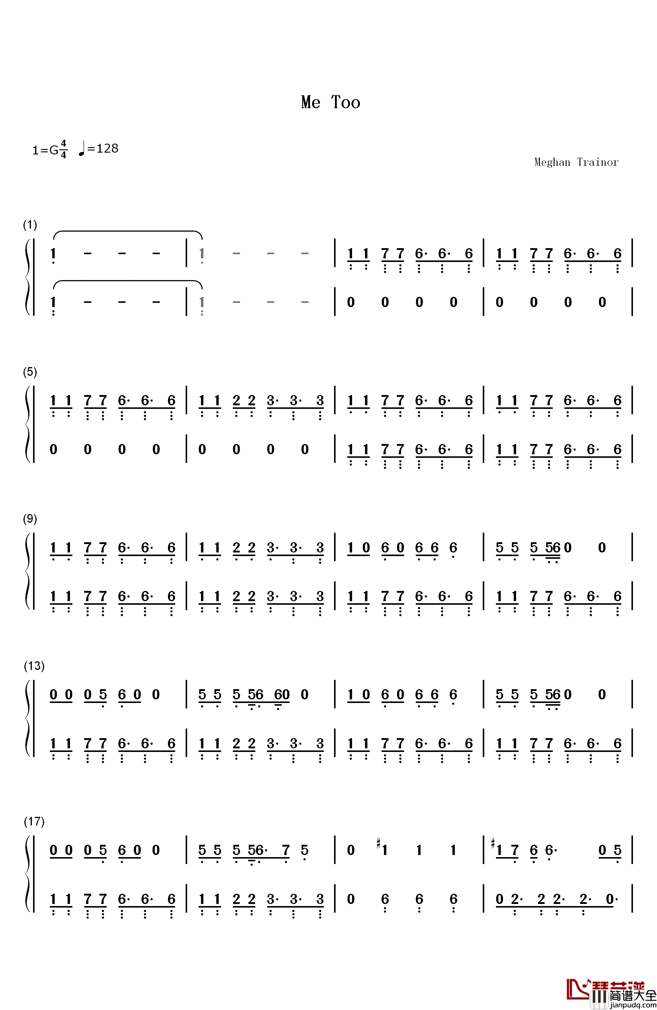 Me_Too钢琴简谱_数字双手_Meghan_Trainor