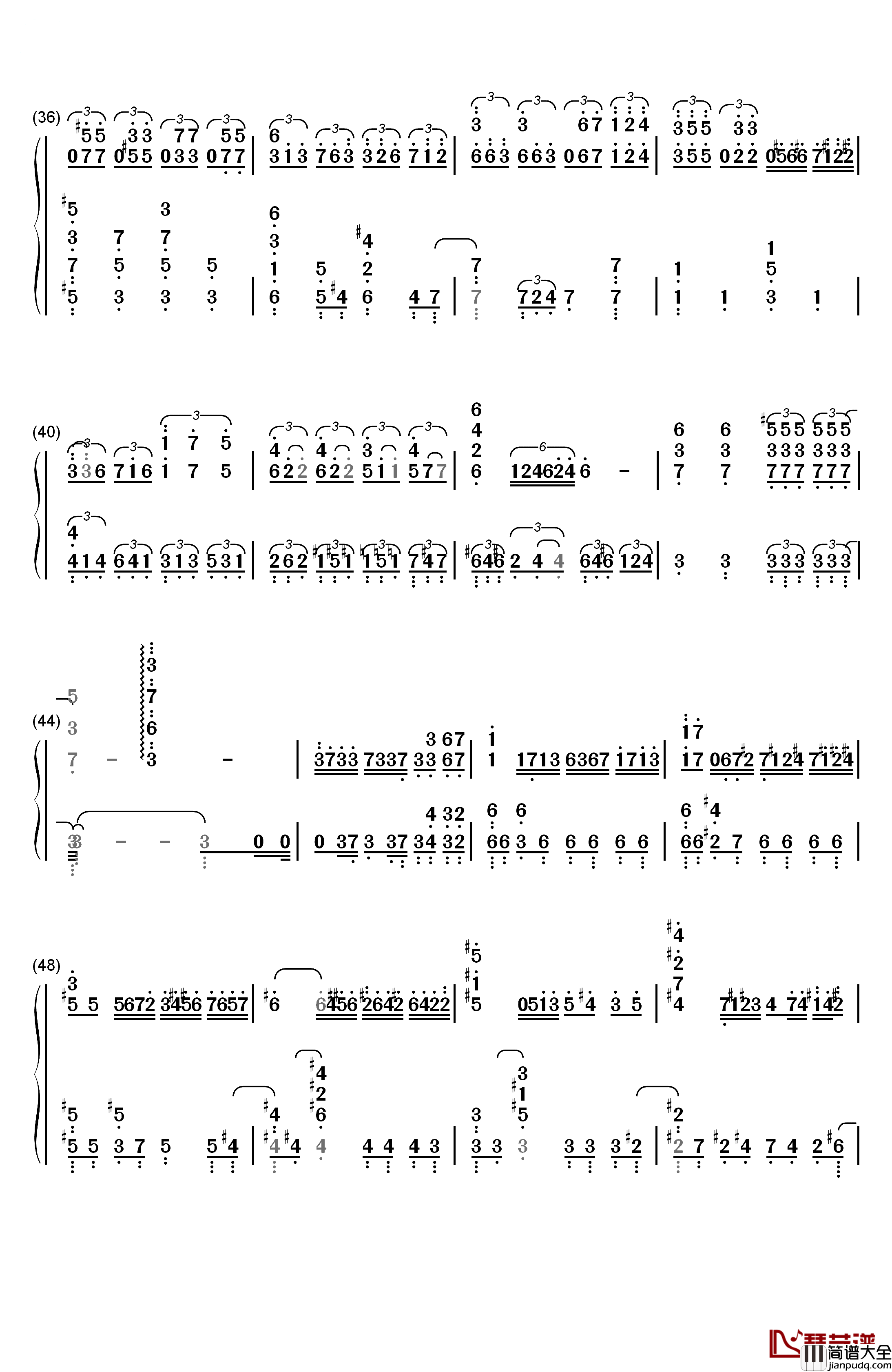 ピアノ协奏曲第1番“蝎火”_钢琴简谱_数字双手_wac