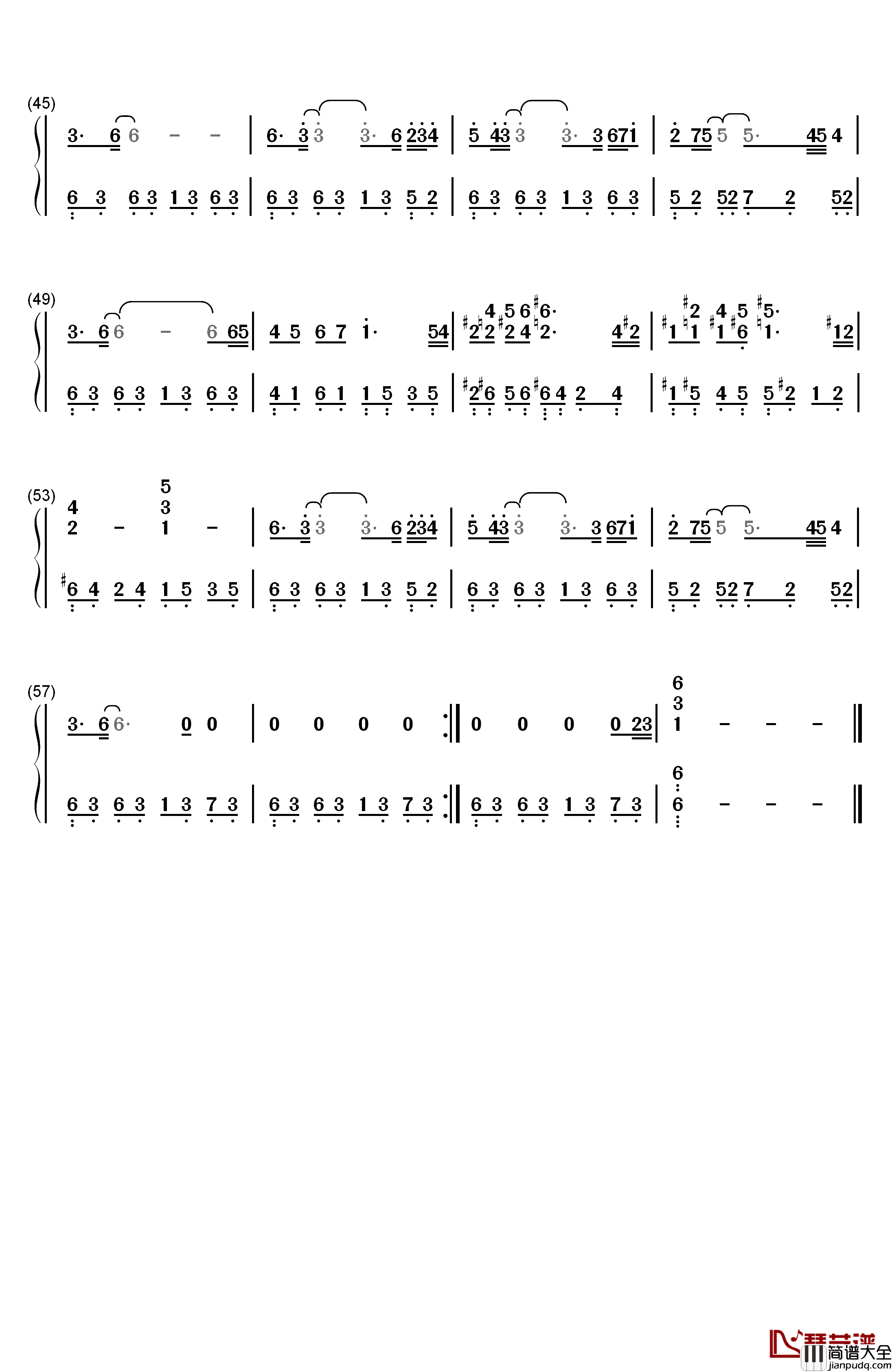 天也不懂情钢琴简谱_数字双手_飞鹰三姝