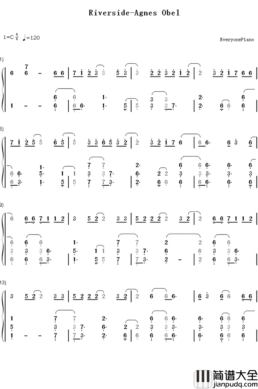 Riverside钢琴简谱_数字双手_Agnes_Obel