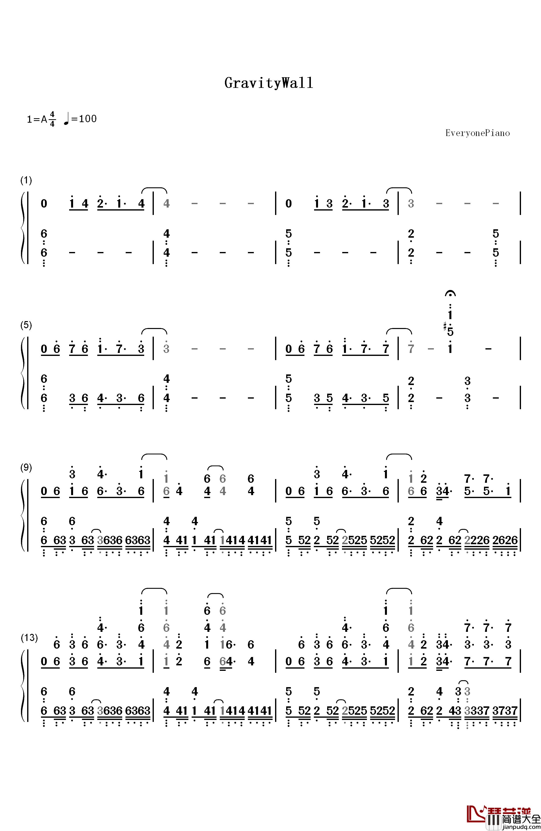GravityWall钢琴简谱_数字双手_SawanoHiroyuki[nZk]:Tielle_&_Gemie