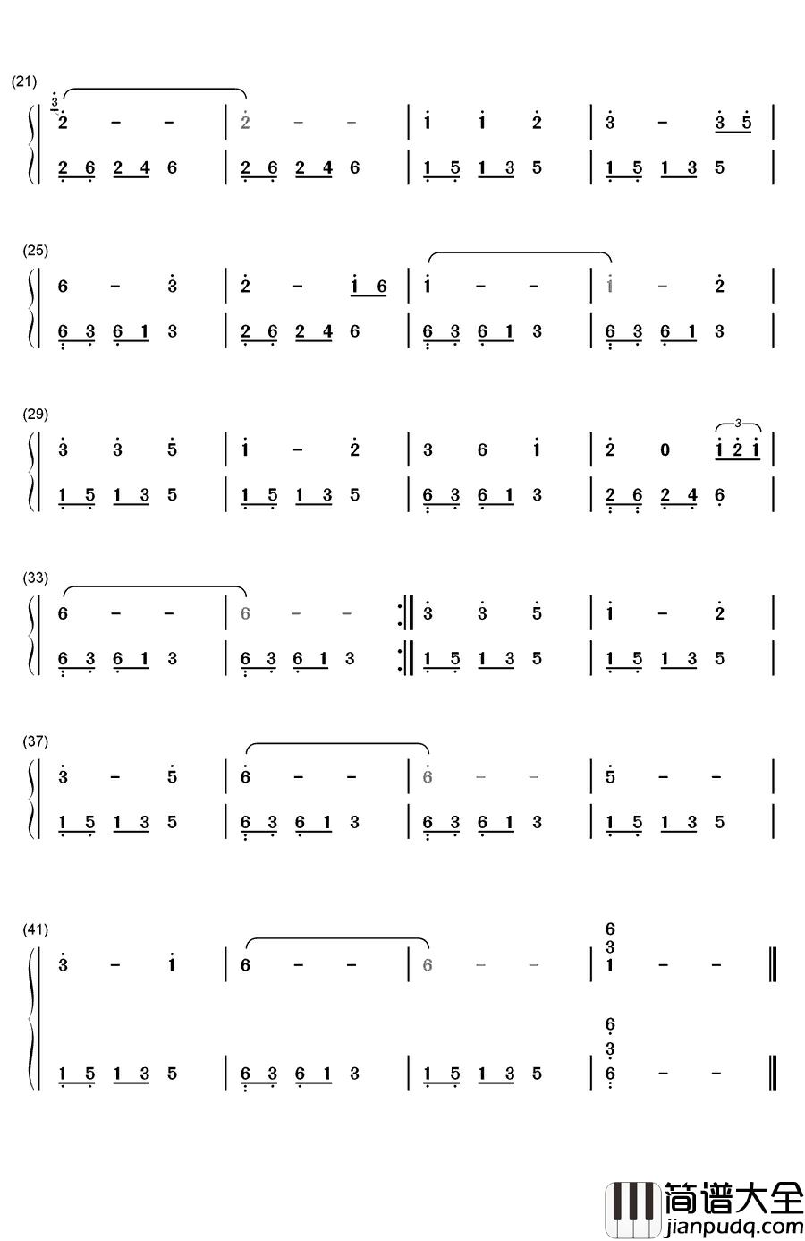 情深谊长钢琴简谱_数字双手_韩红