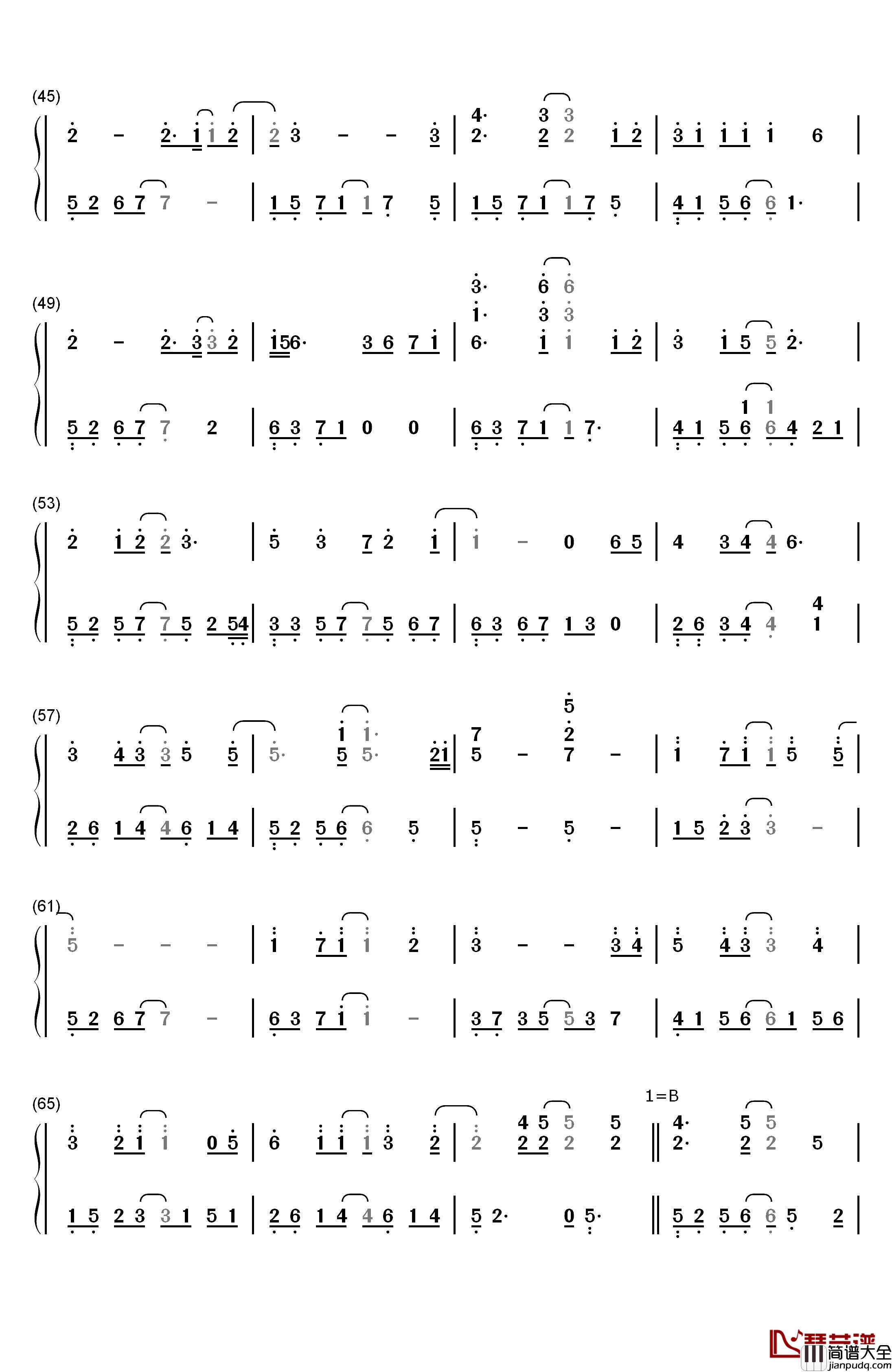因为遇见你钢琴简谱_数字双手_王源