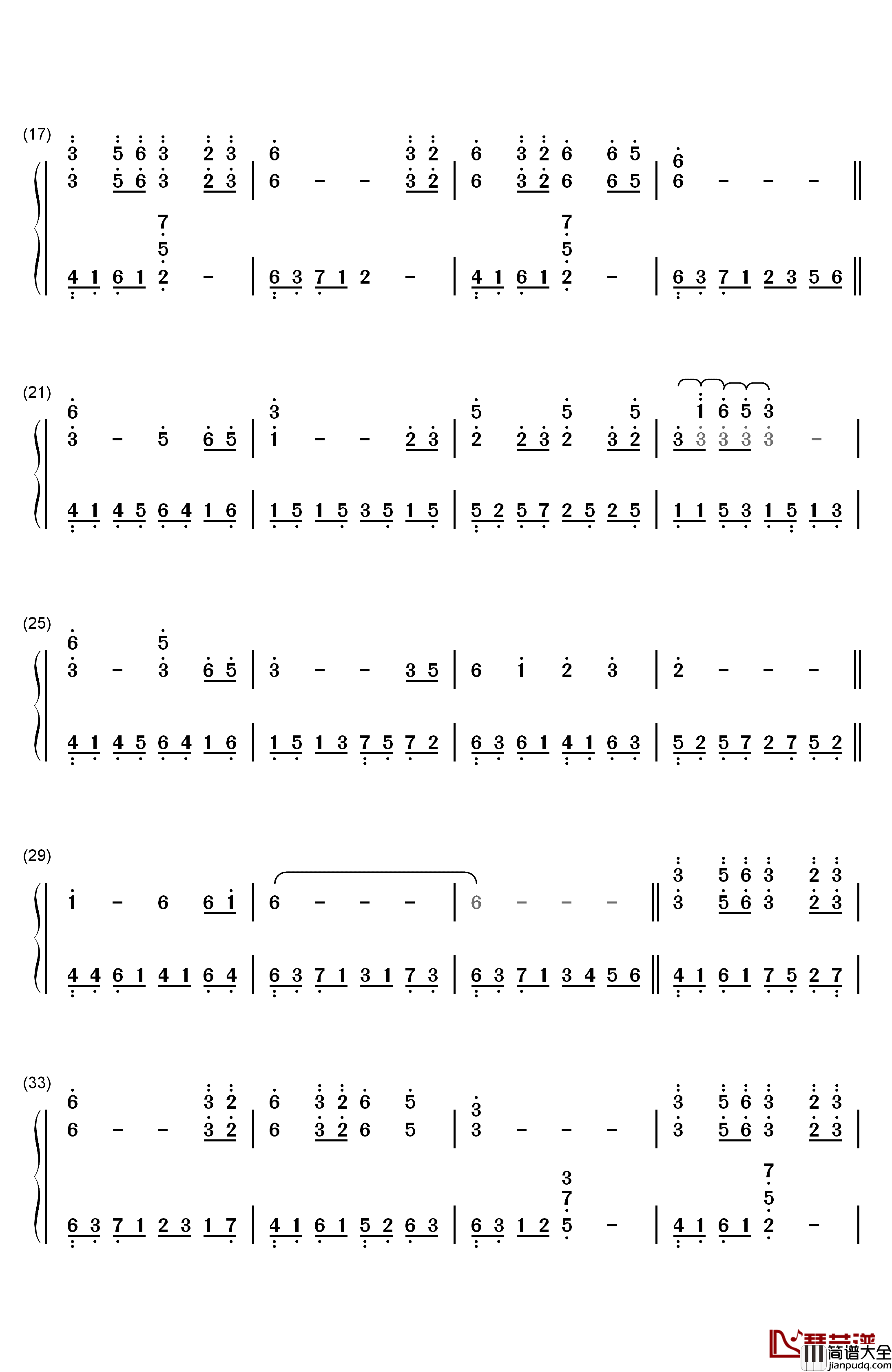 宁月钢琴简谱_数字双手_贾鹏芳
