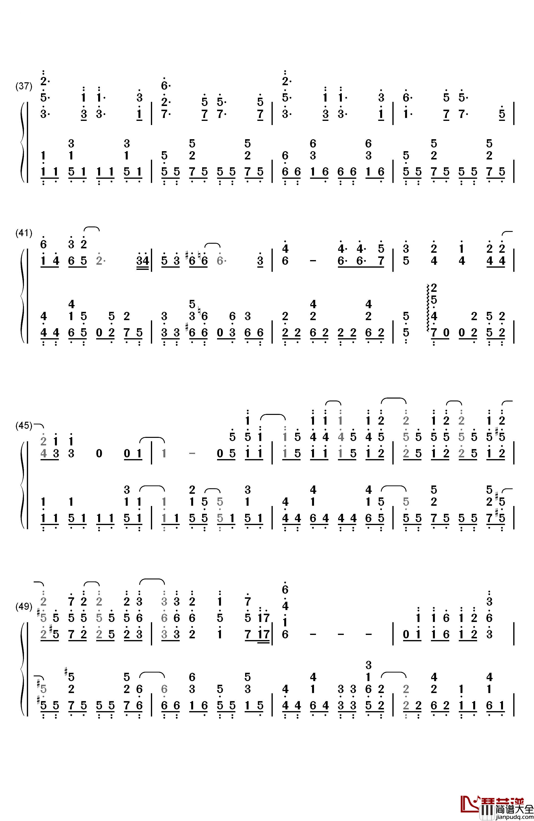 相遇天使钢琴简谱_数字双手_放课后ティータイム