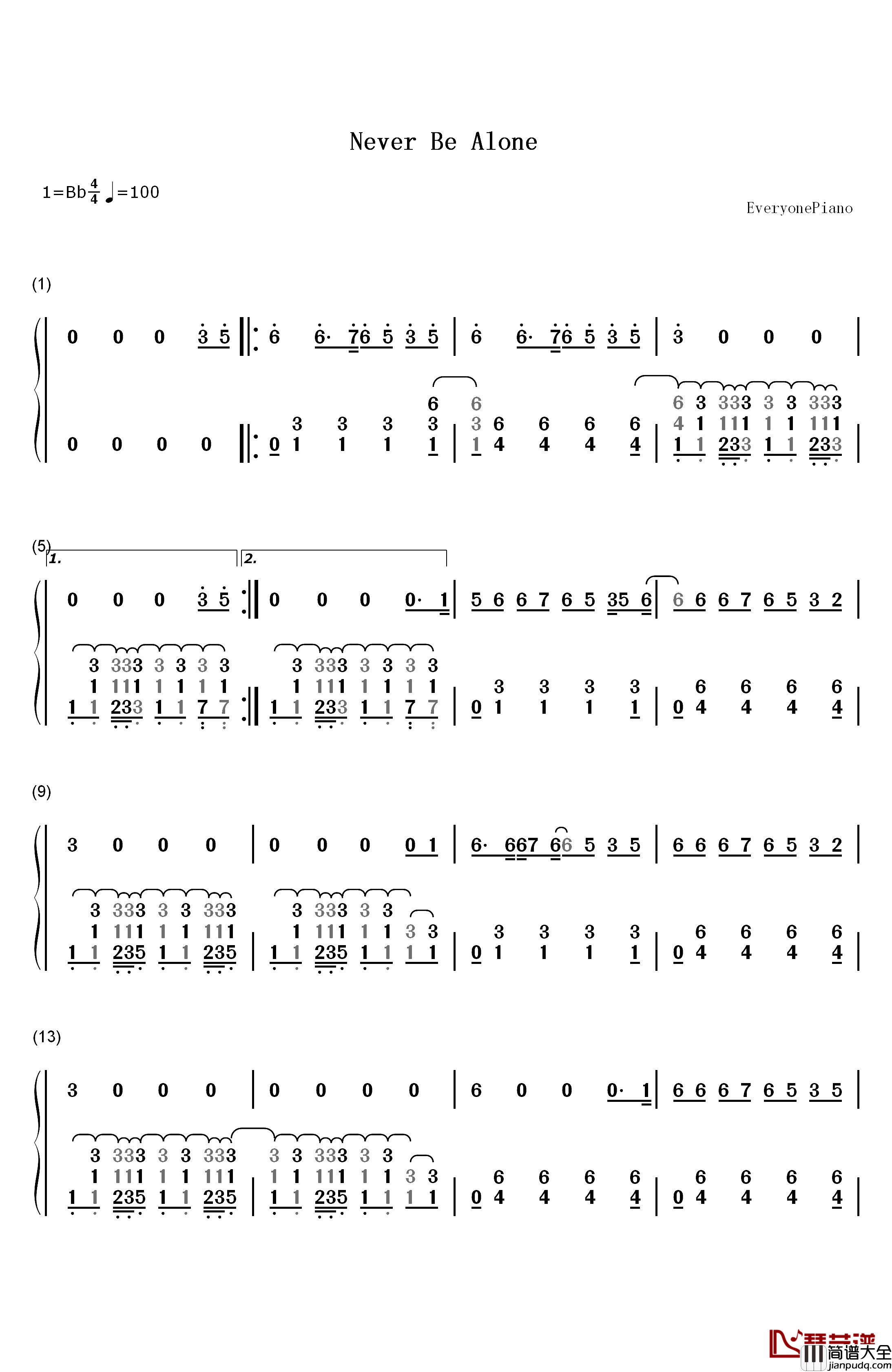 Never_Be_Alone钢琴简谱_数字双手_Shawn_Mendes