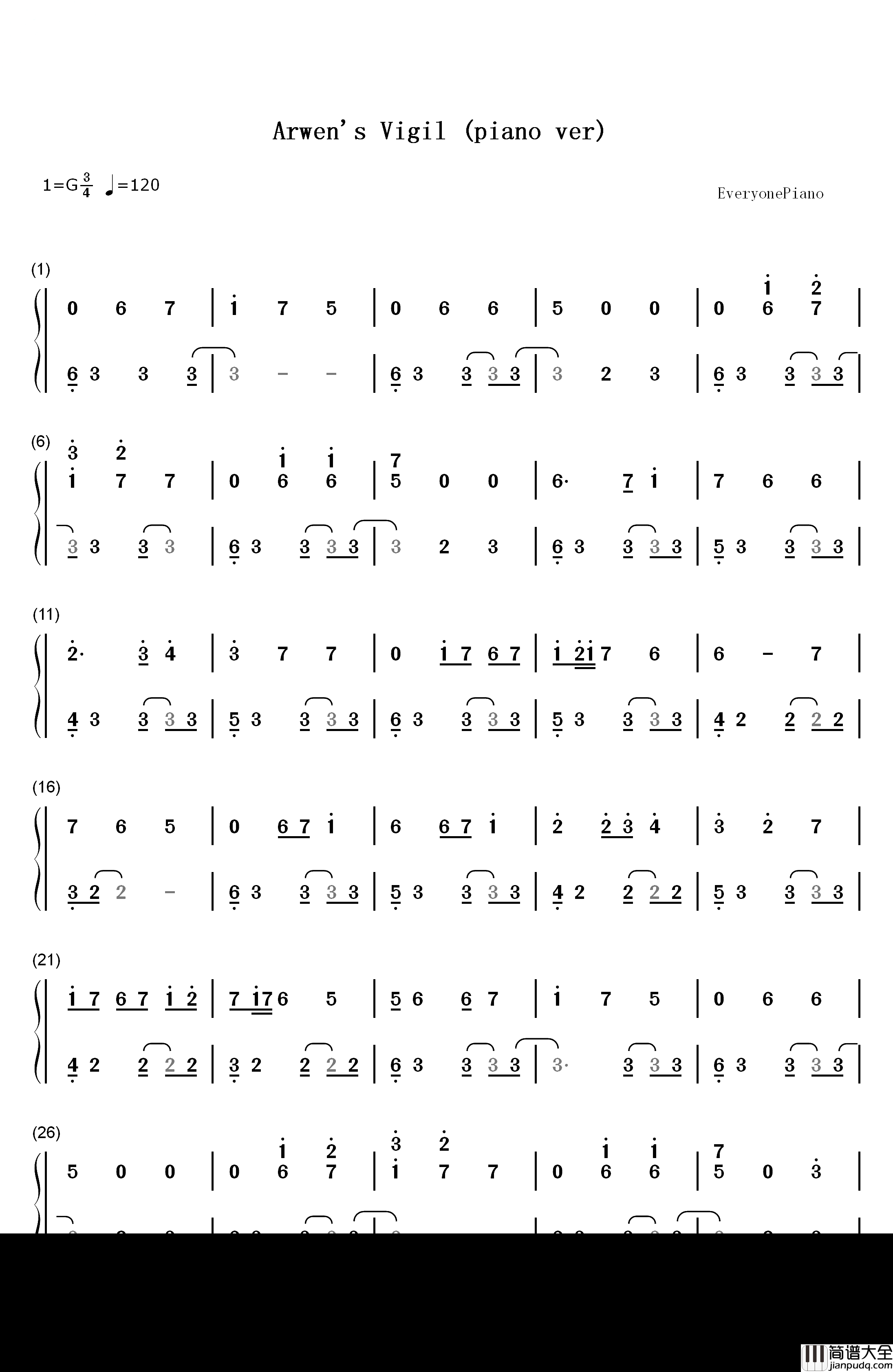 Arwen's_Vigil钢琴简谱_数字双手_The_Piano_Guys