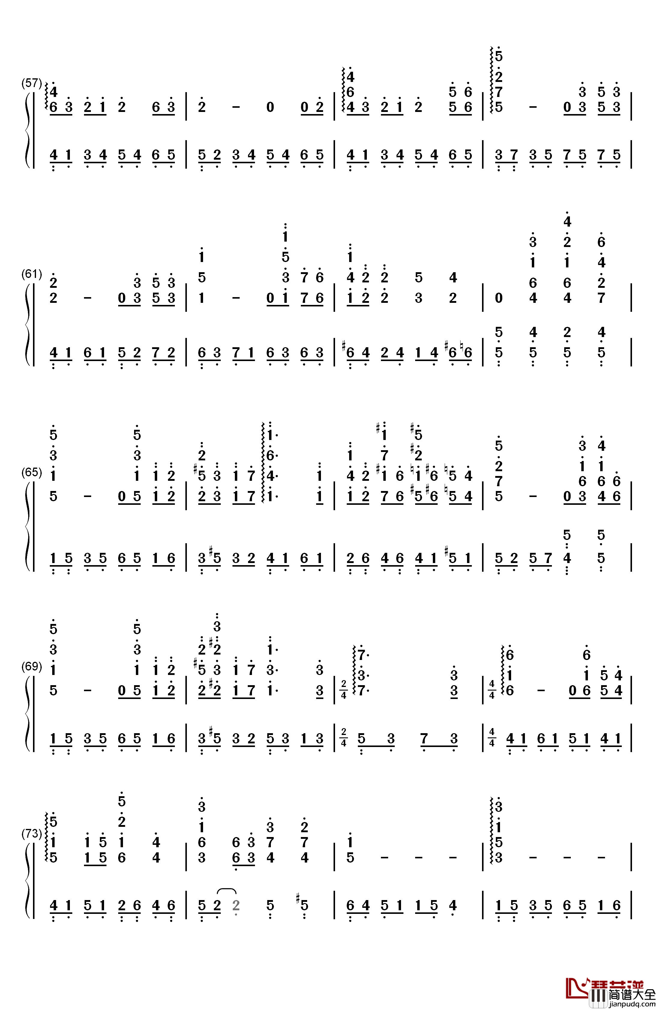 幽灵公主片尾曲钢琴简谱_数字双手_久石让__Joe_Hisaishi_宫崎骏